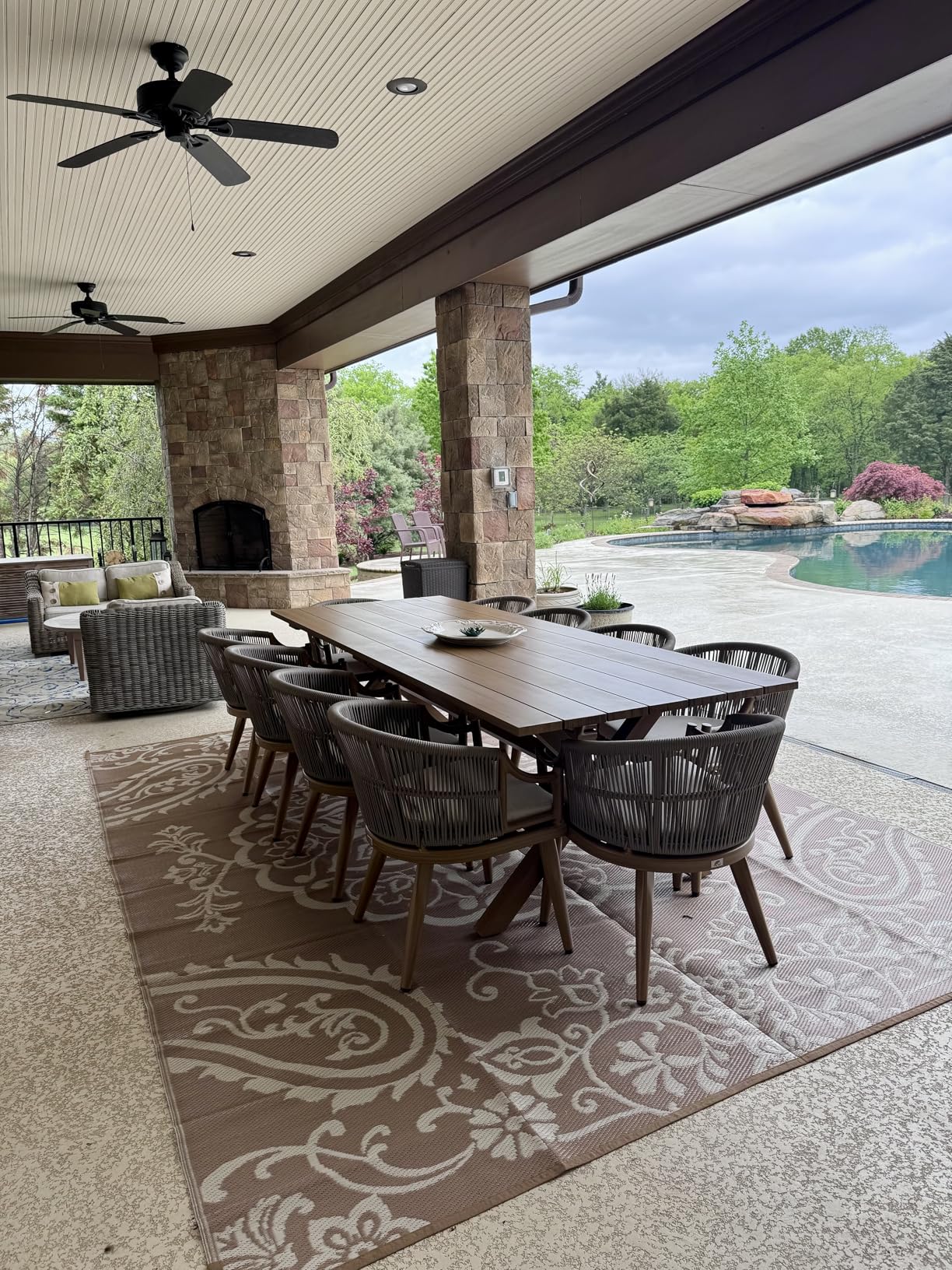 PURPLE LEAF Outdoor Dining Set for 6 All Weather Wicker Patio Dining Set with Hand-Woven Rattan Swivel Dining Chais and Rectangular Aluminum Table for Garden Deck Backyard Kitchen - Customer Photo 2