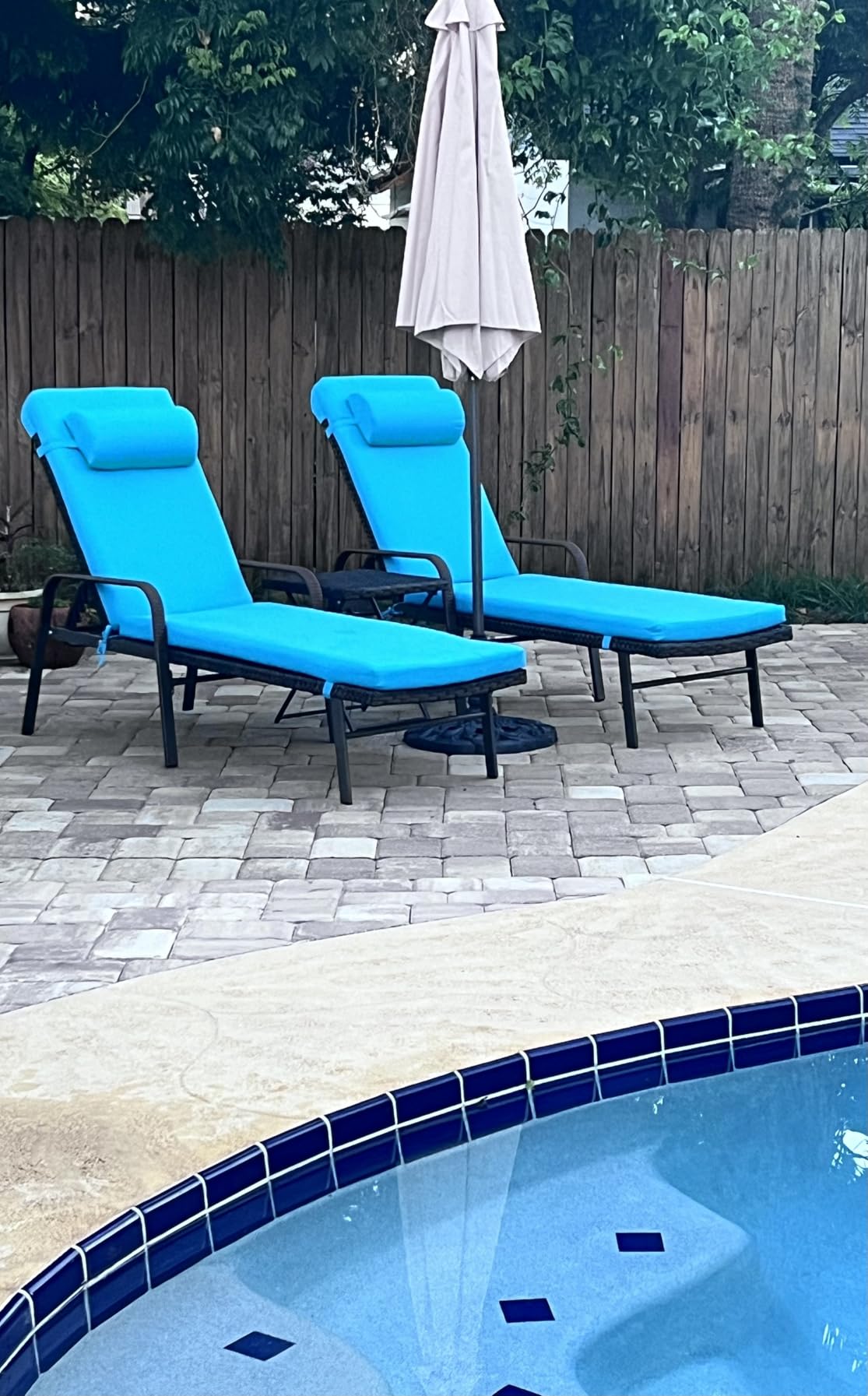 Trumbeak Patio Chaise Lounge Set 3 Pieces Pool Lounge Chairs,Cushioned Outdoor Folding Lounge Chair w/Arm and Rattan Adjustable Backrest for Poolside Porch,Folding Table Included,NavyBlue - Customer Photo 2