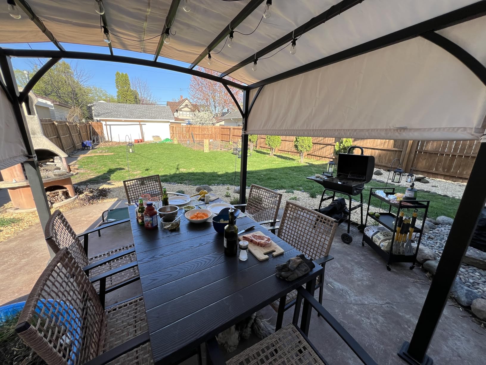 LAUSAINT HOME 7 Pieces Patio Dining Set, Outdoor Furniture Set of 6 Chairs with Soft Cushion and Iron Slats Table Top with Umbrella Hole, Conversation Set for Backyard, Garden and Poolside - Customer Photo 2
