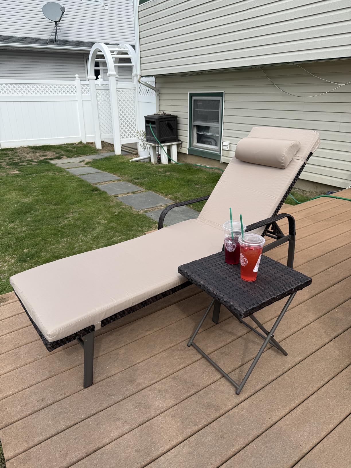 RTDTD 3 Pieces Patio Chaise Lounge Set Outdoor PE Rattan Armrest Lounge Chair Adjustable Backrest Reclining Chair with Folding Table and Cushion for Patio Poolside Backyard Porch Beach(Brown) - Customer Photo 2