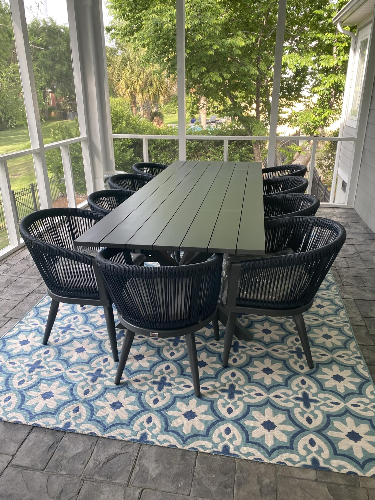 PURPLE LEAF Outdoor Dining Set for 8 All-Weather 9 Pieces Patio Aluminium Dining Table and Rope Weave Chairs Included Cushions for Backyard Deck Decor Kitchen Modern Patio Furniture Set Champagne - Customer Photo 1