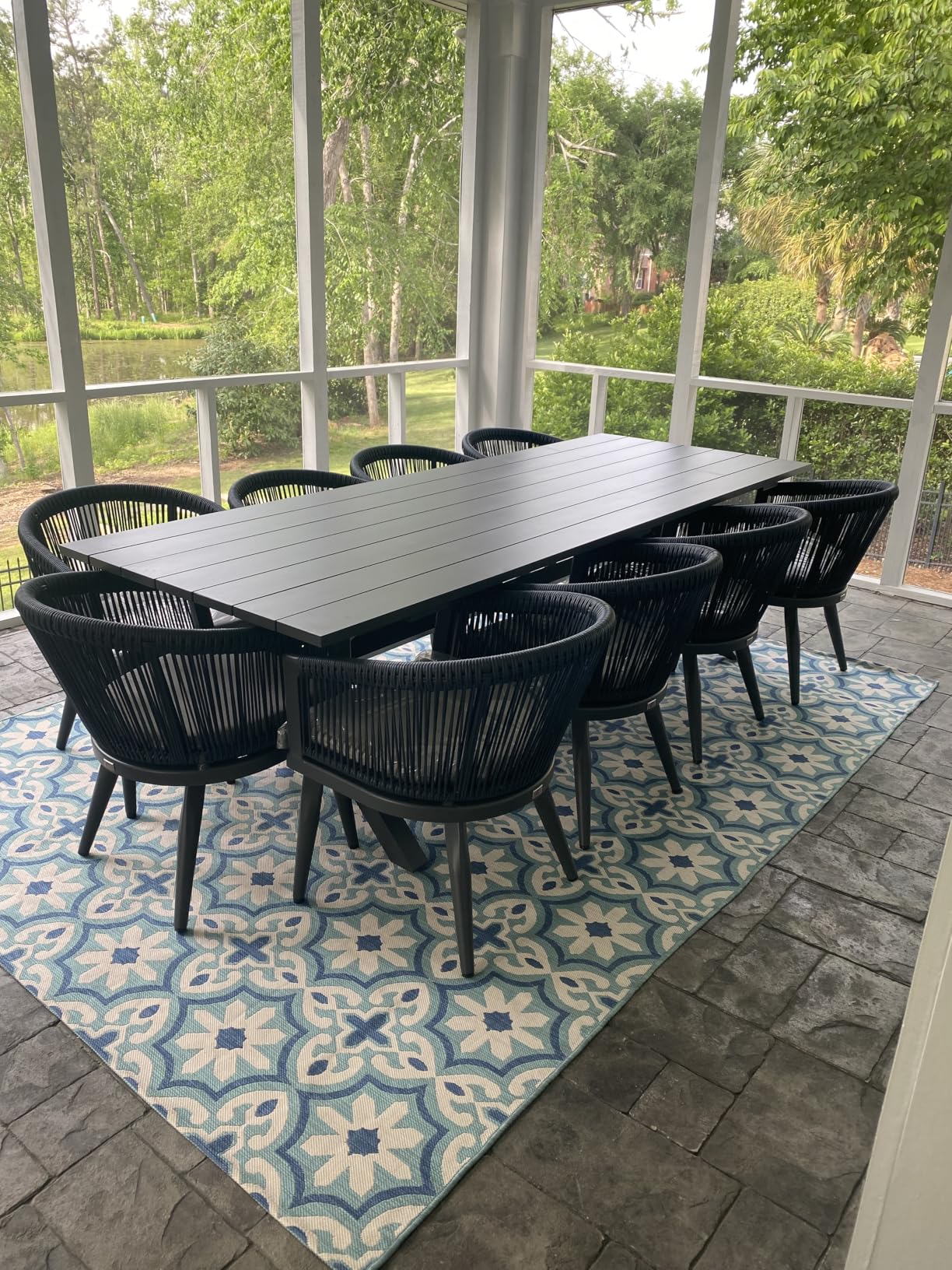 PURPLE LEAF Outdoor Dining Set for 8 All-Weather 9 Pieces Patio Aluminium Dining Table and Rope Weave Chairs Included Cushions for Backyard Deck Decor Kitchen Modern Patio Furniture Set Champagne - Customer Photo 2