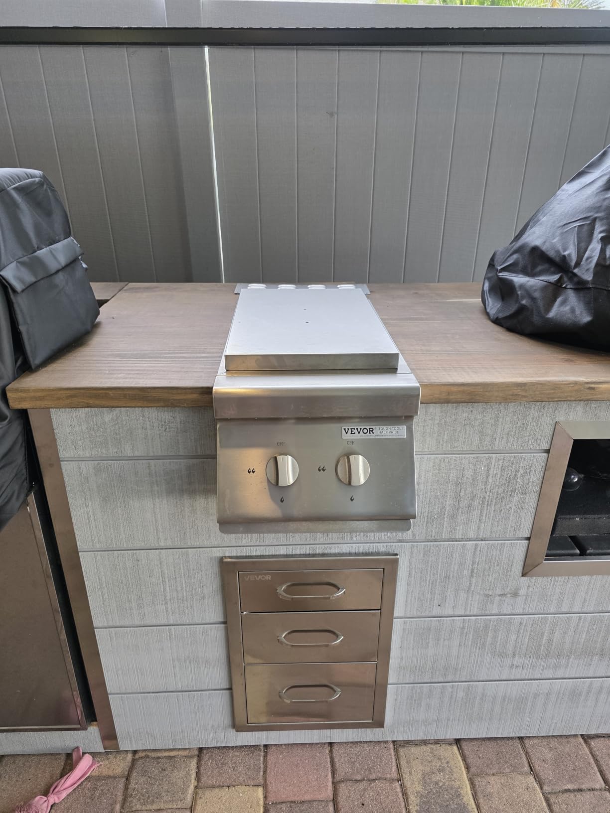 VEVOR Single Grilling Side Burner, 17,000BTU Liquid Propane Side Burner for Outdoor Kitchen, Convertible to Natural Gas, 304 Stainless Steel Built-in Single Grill Burners with LED for BBQ Grill Island - Customer Photo 2