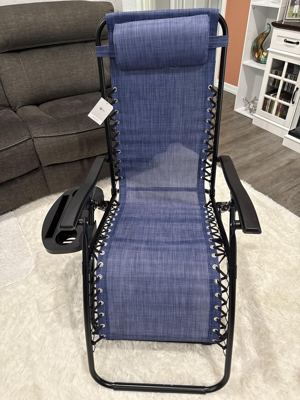 Nestl Zero Gravity Chairs Set of 2, Patio Lounge Chair Outdoor with Pillows & Cup Holder Trays, Adjustable Steel Mesh Reclining Camping Chair, Folding Patio Lawn Chair for Deck, Beach, Yard - Black - Customer Photo 2