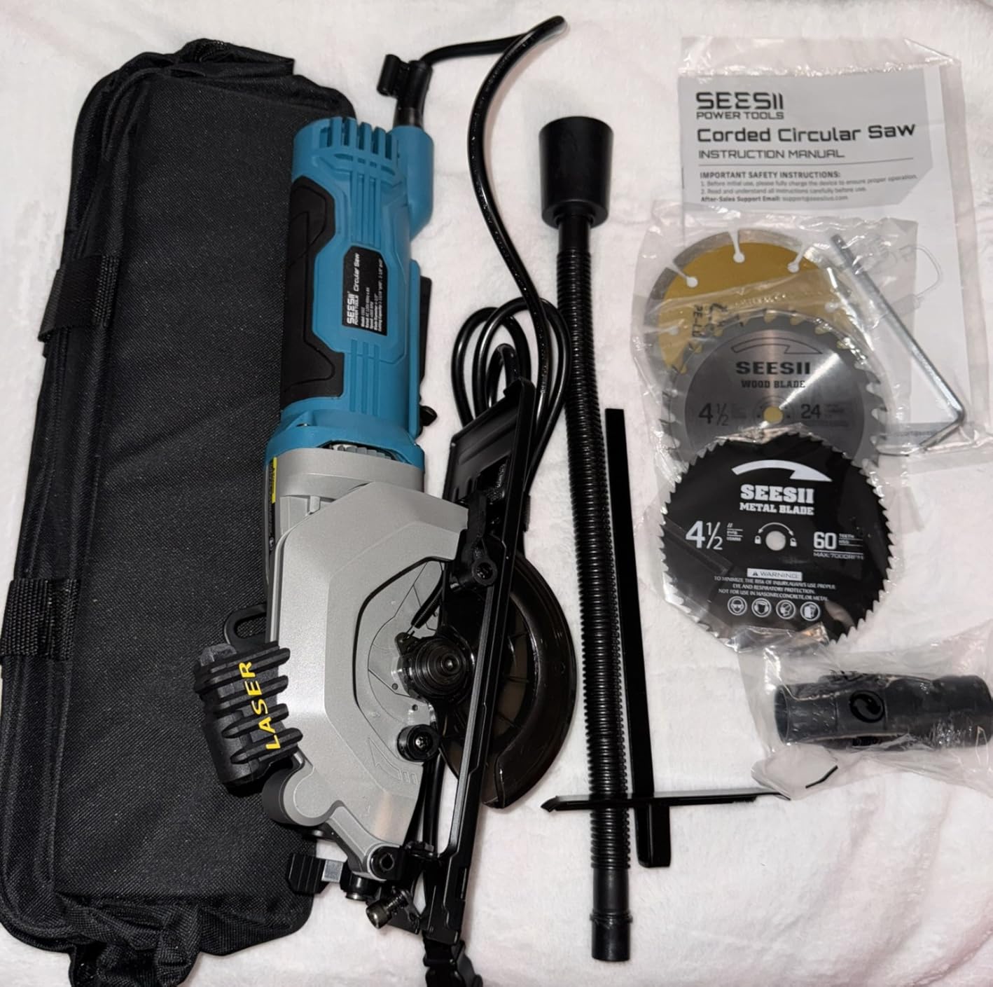 Seesii Mini Circular Saw with Laser Guide,4.8A 4000 RPM Compact Corded Circular Saw with Rip Guide,3 Blades (4-1/2 Seesii Mini Circular Saw with Laser Guide,4.8A 4000 RPM Compact Corded Circular Saw with Rip Guide,3 Blades (4-1/2