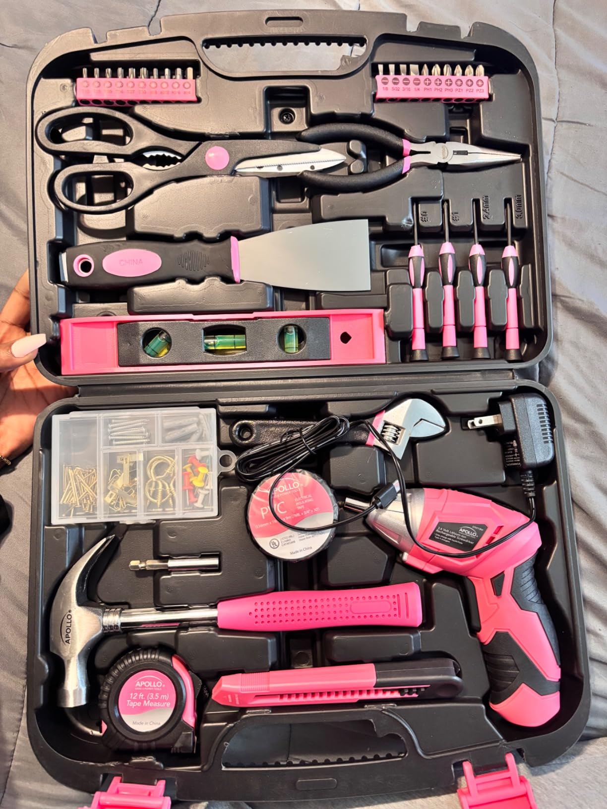Apollo Tools Original 39 Piece General Household Tool Set in Toolbox Storage Case with Essential Hand Tools for Everyday Home Repairs, DIY and Crafts - Pink Ribbon - Pink - DT9706P Customer Review Apollo Tools Original 39 Piece General Household Tool Set in Toolbox Storage Case with Essential Hand Tools for Everyday Home Repairs, DIY and Crafts - Pink Ribbon - Pink - DT9706P - Customer Photo 2