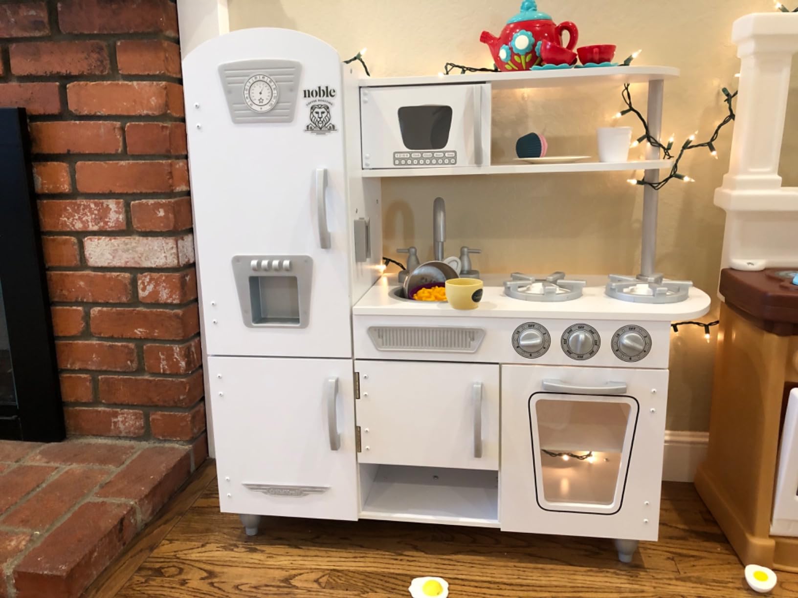 KidKraft Vintage Wooden Play Kitchen with Pretend Ice Maker and Play Phone, White - Customer Photo 2