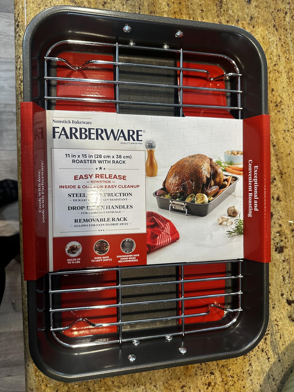 Farberware Bakeware Nonstick Steel Roaster with Flat Rack, 11-Inch x 15-Inch, Gray - Customer Photo 2