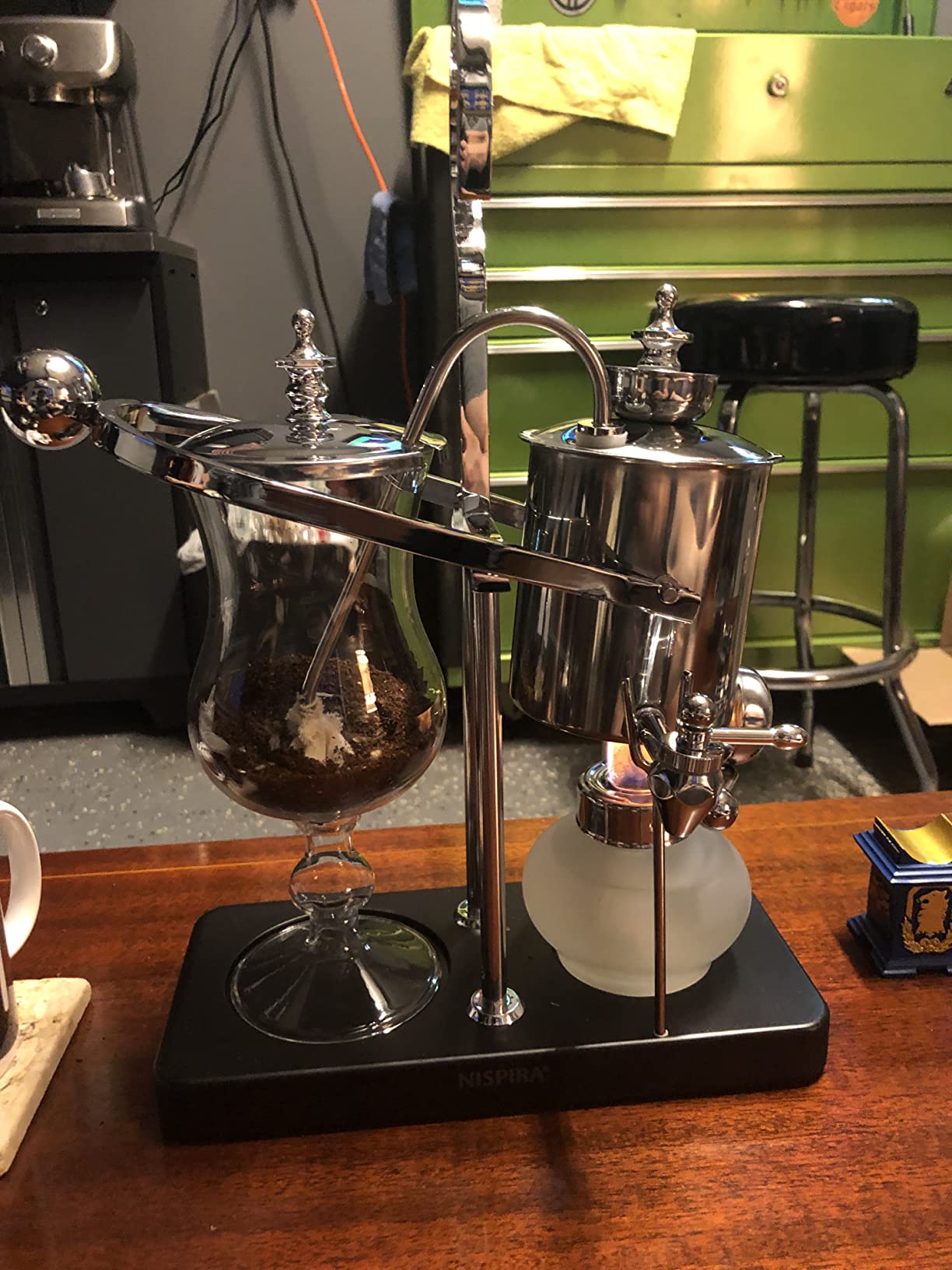 Nispira Belgian Balance Syphon Vacuum Coffee Maker, 500 ml Vintage Gravity Brewing System, Silver Finish, Manual Tabletop Coffee Brewer Customer Review Nispira Belgian Balance Syphon Vacuum Coffee Maker, 500 ml Vintage Gravity Brewing System, Silver Finish, Manual Tabletop Coffee Brewer - Customer Photo 1