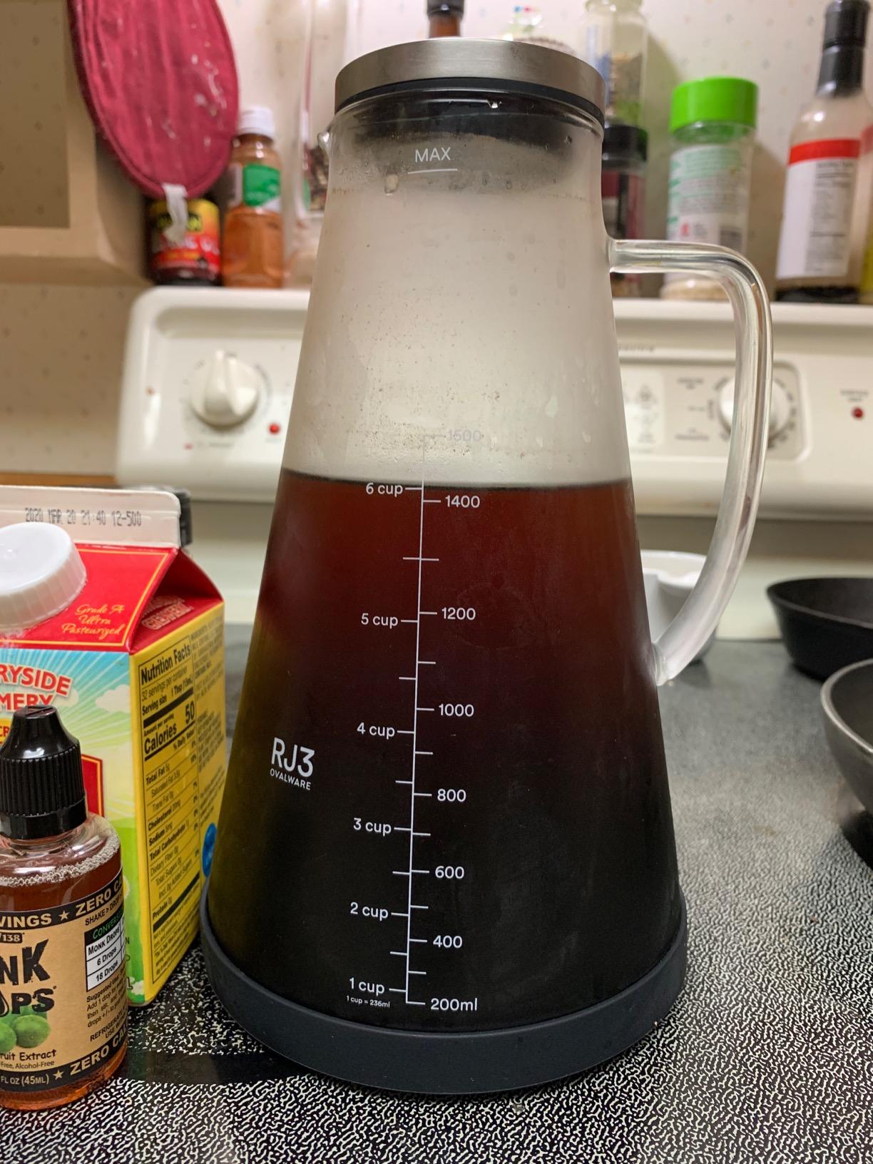 OVALWARE Airtight Cold Brew Iced Coffee Maker Pitcher and Tea Infuser with Spout - 1.0L / 34oz Ovalware RJ3 Brewing Glass Carafe with Removable Stainless Steel Filter - Customer Photo 5