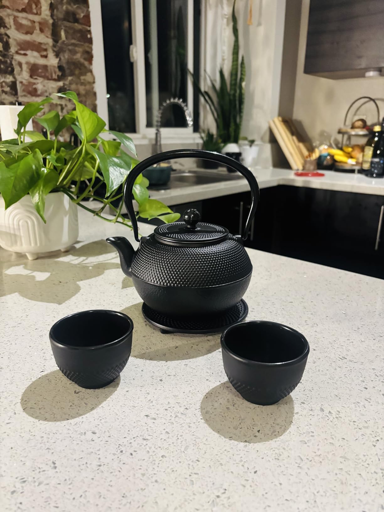 Juvale Cast Iron Teapot - 1200 mL, Black, 2 Cups - Japanese Tea Set with Stainless Steel Infuser & Stovetop Kettle for Loose Leaf Tea - Customer Photo 2