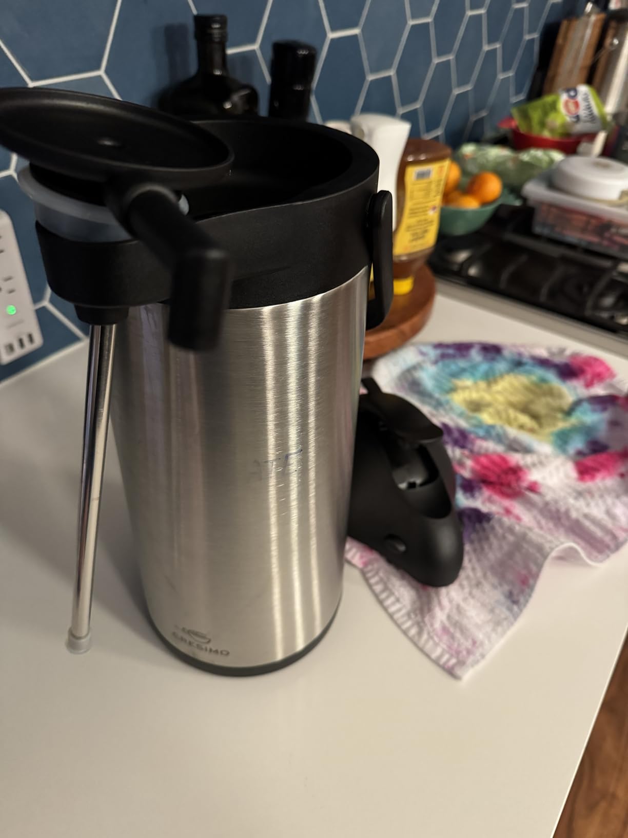 Cresimo Coffee Carafe with Pump - 102oz / 3L Airpot 12 Hours Large Hot Water Carafe, Cocoa Dispenser for Parties - Tea Flask, Insulated Stainless Steel Airpots for Hot Beverage Dispenser -Coffee Pump - Customer Photo 2