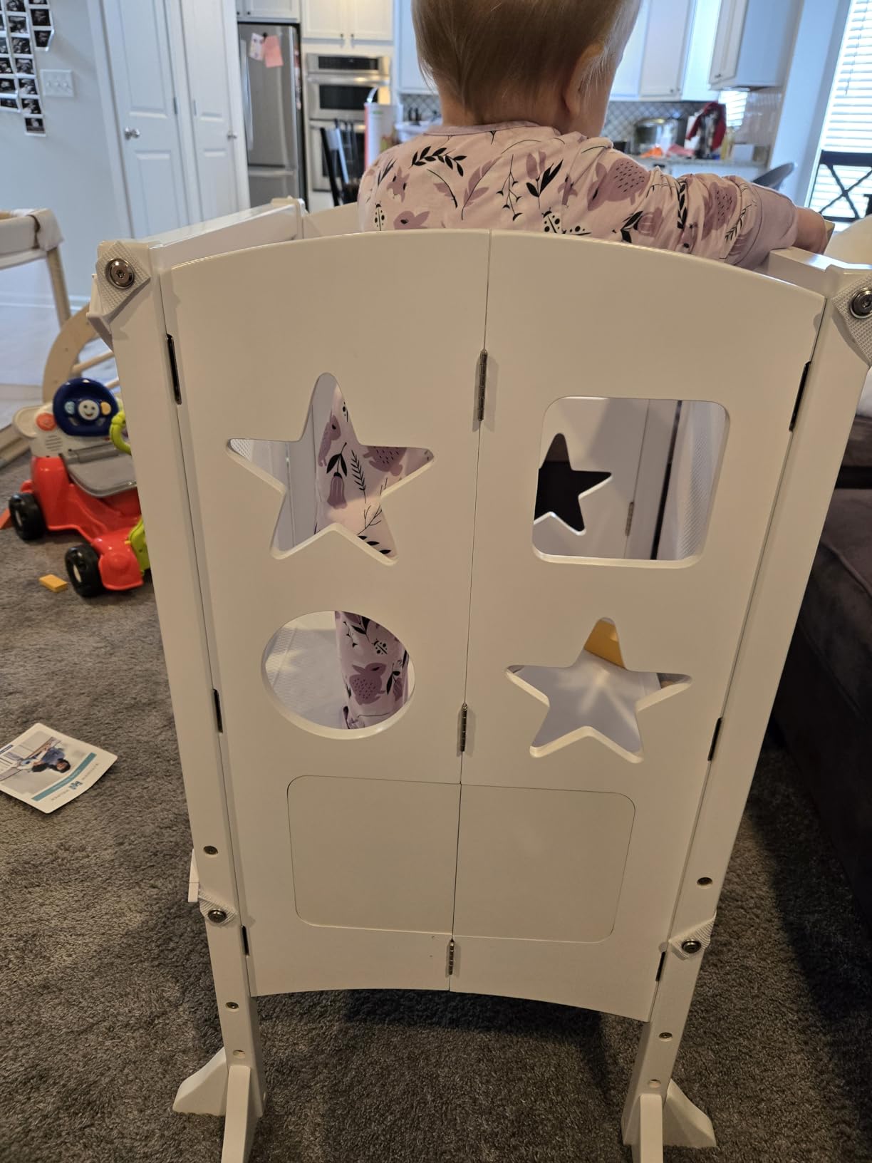 Guidecraft Classic Kitchen Helper Toddler Tower - Gray: Folding, Adjustable Height, Learning Step Stool for Kids, W/Chalkboard | Montessori Collapsible Safety Non-Slip Platform - Customer Photo 1