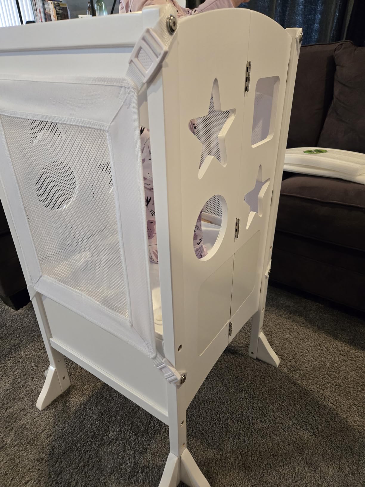 Guidecraft Classic Kitchen Helper Toddler Tower - Gray: Folding, Adjustable Height, Learning Step Stool for Kids, W/Chalkboard | Montessori Collapsible Safety Non-Slip Platform - Customer Photo 2