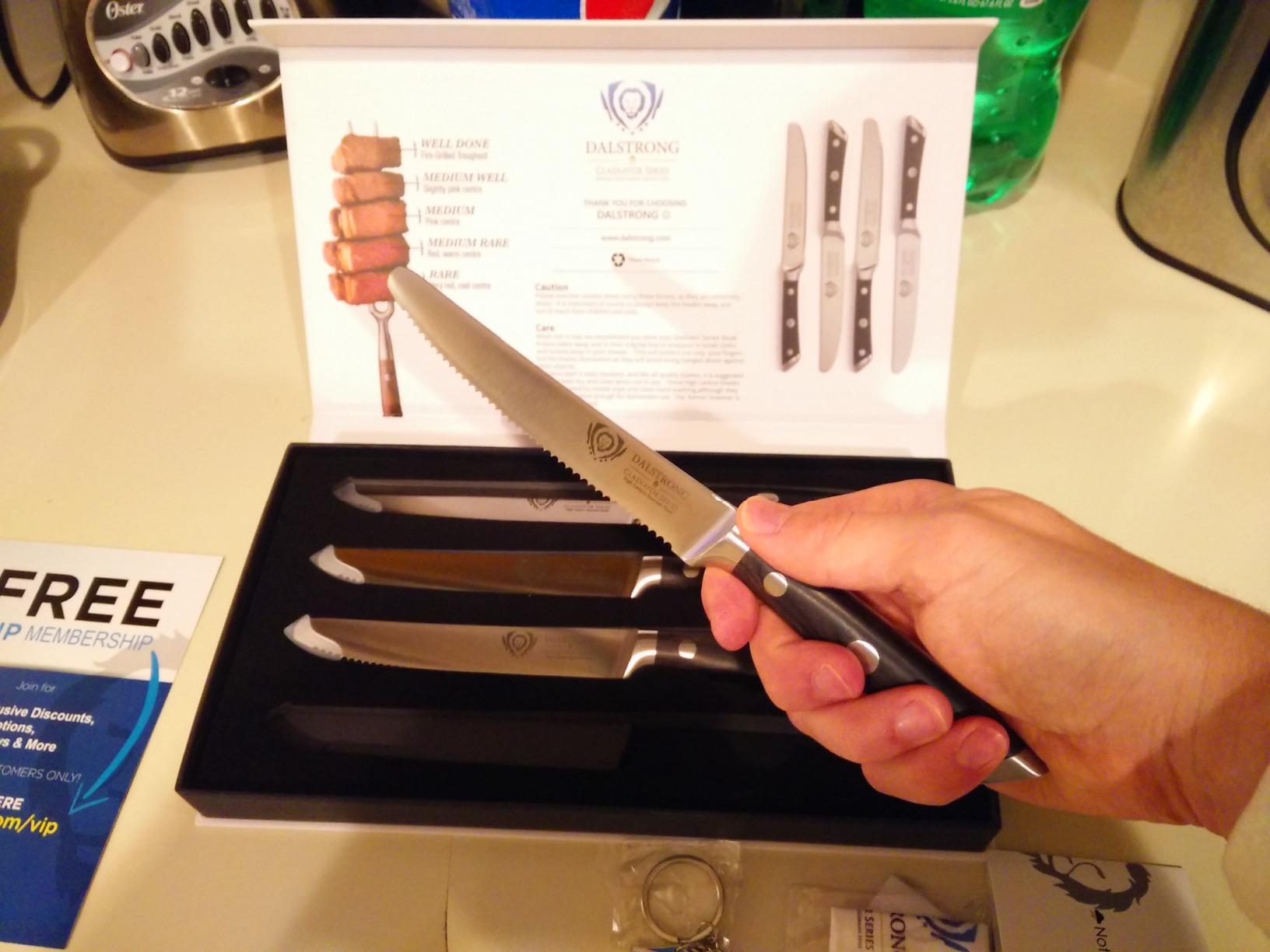Dalstrong Non Serrated Steak Knives Set of 4-5 inch Straight Blade Steak Knife Set - Sheaths - Forged German Steel - Black G10 Handle - Gladiator Series Elite - Dinner Set - NSF Cuchillos para Carne - Customer Photo 4