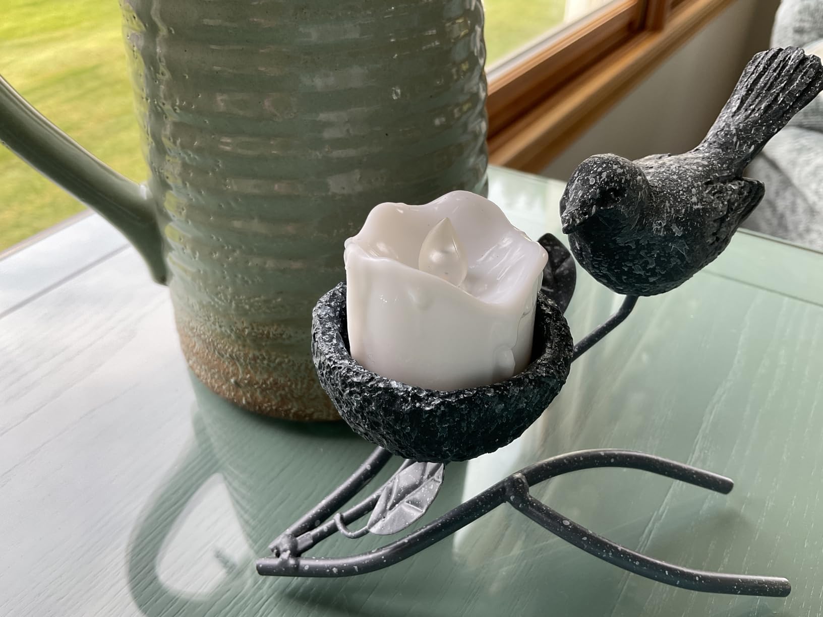 Marbrasse Votive Candle Holders, Vintage Home Decor Centerpiece, Iron Branches, Resin Bird and Nest, Tabletop Decorative TeaLight Candle Stands, Creative Artwork (Grey Black) - Customer Photo 2