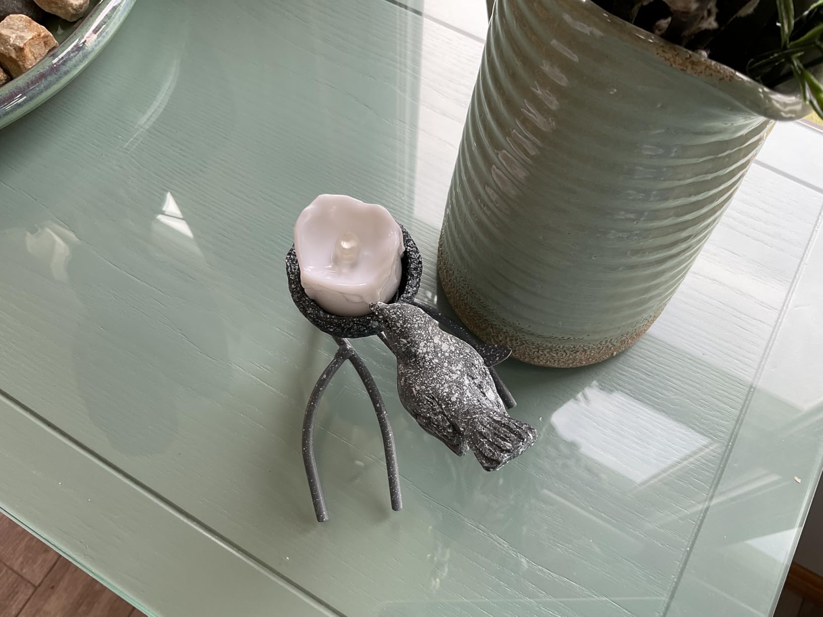 Marbrasse Votive Candle Holders, Vintage Home Decor Centerpiece, Iron Branches, Resin Bird and Nest, Tabletop Decorative TeaLight Candle Stands, Creative Artwork (Grey Black) - Customer Photo 4