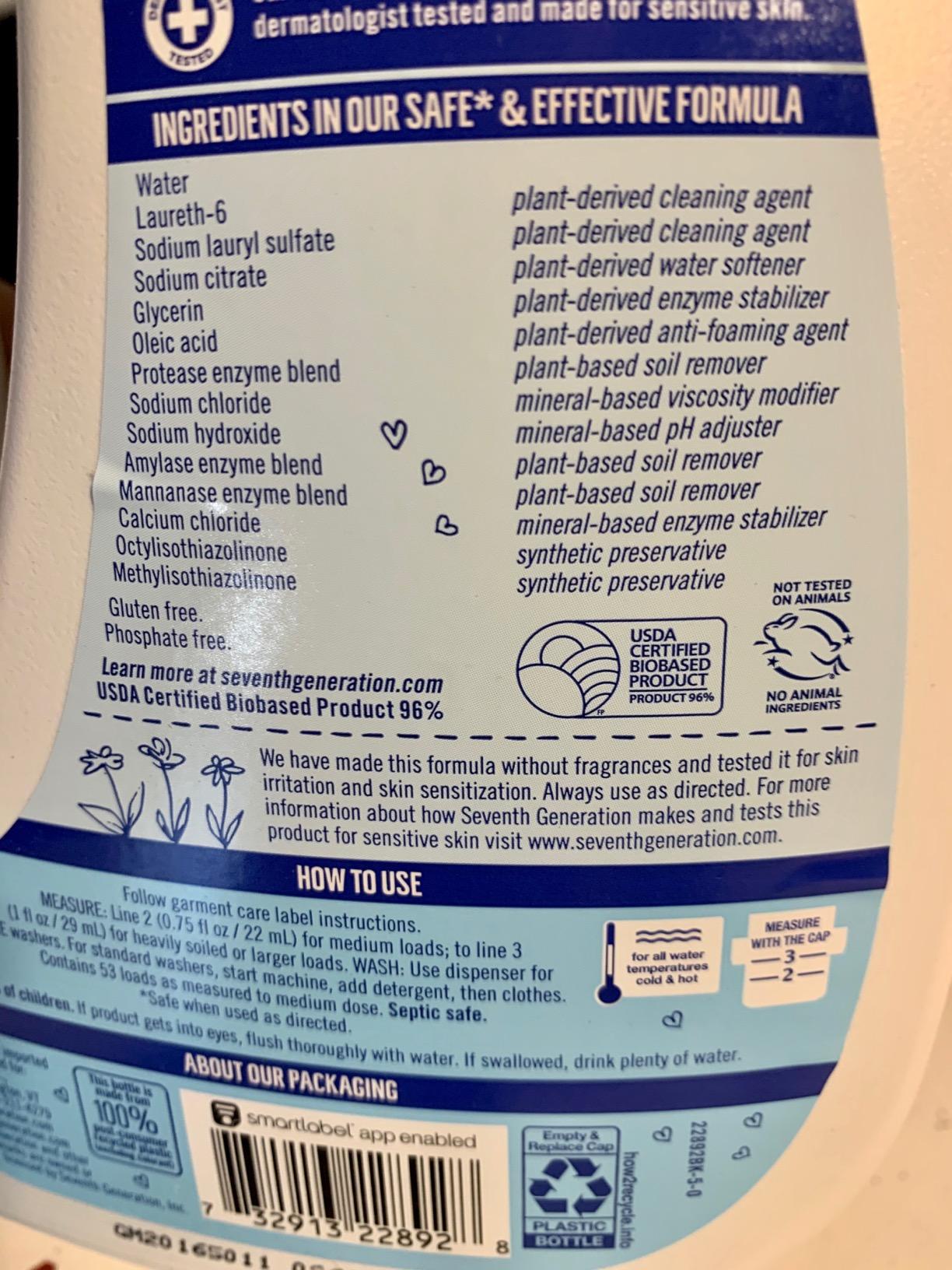 Seventh Generation Concentrated Laundry Detergent Liquid Free & Clear Fragrance Free 40 oz - Customer Photo 3