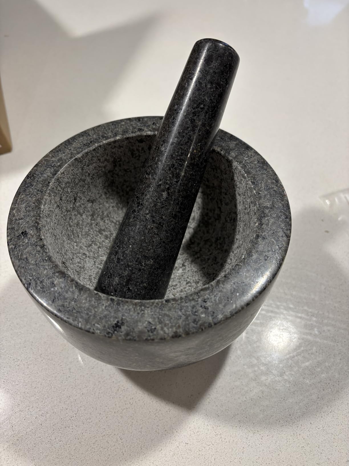 GORILLA GRIP Heavy Duty Mortar and Pestle Set with Slip Resistant Base, 100% Granite Stone Molcajete Guacamole Bowl, Grind Seeds, Garlic, Herb, Kitchen Muddler, Essentials for Chefs, 1.5 Cup Gray Customer Review GORILLA GRIP Heavy Duty Mortar and Pestle Set with Slip Resistant Base, 100% Granite Stone Molcajete Guacamole Bowl, Grind Seeds, Garlic, Herb, Kitchen Muddler, Essentials for Chefs, 1.5 Cup Gray - Customer Photo 4