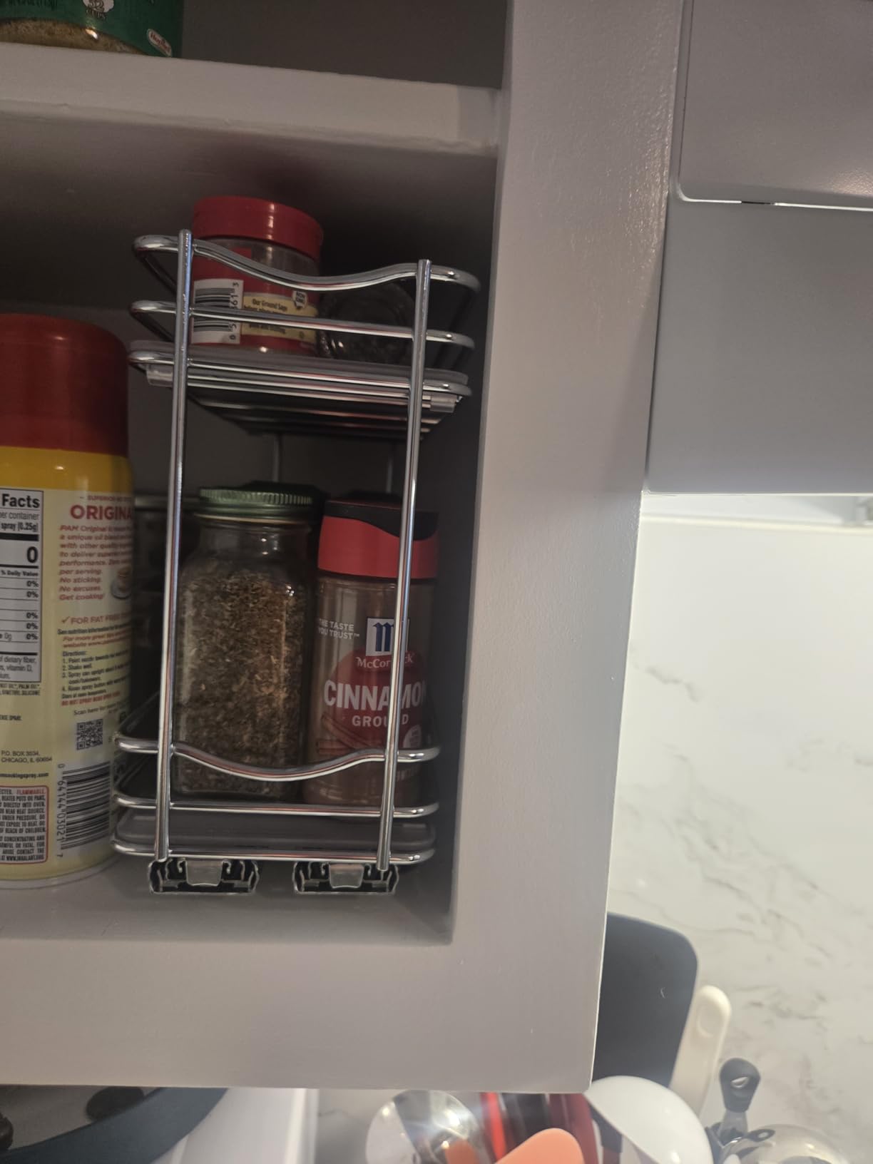 LYNK PROFESSIONAL Pull Out Spice Rack Organizer for Inside Kitchen Cabinets - 4-3/8 inch Wide - Slide Out Drawer – Chrome Sliding Spice Organization for cabinet - Spice Racks - 2 Tier - Customer Photo 5