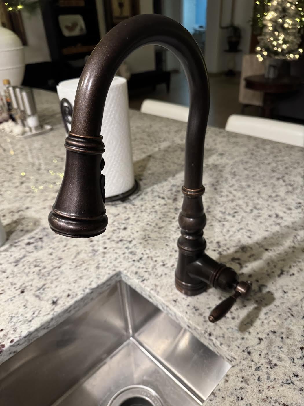 Moen Weymouth Brushed Gold Traditional Shepherd's Hook Pulldown Kitchen Faucet Featuring Pull Down Spray Head with Power Boost, S73004BG - Customer Photo 1