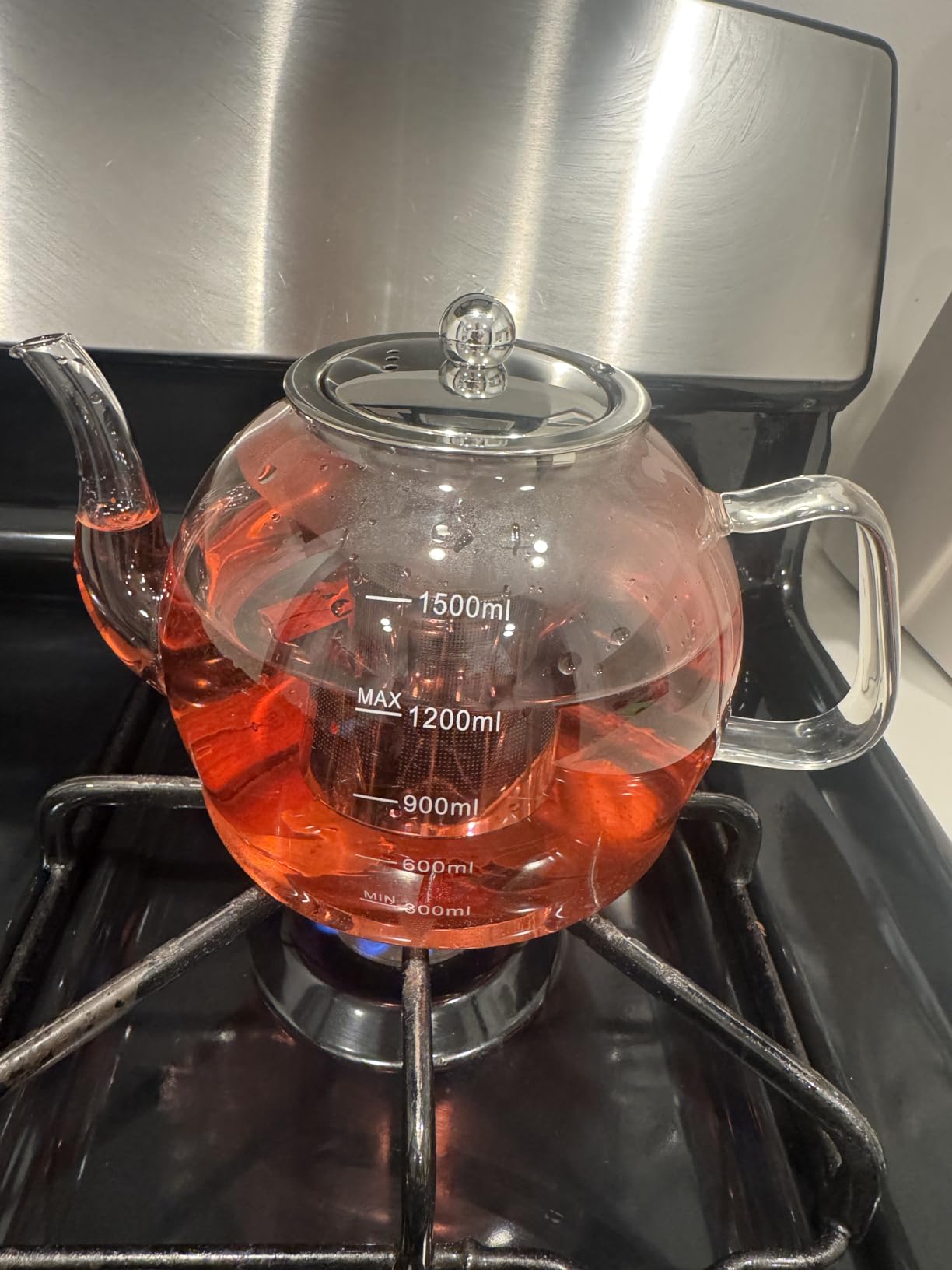 STNTUS Glass Teapot, 40 oz. / 1200 ml for Loose Tea, With Infuser and Stainless Steel Strainer, Stovetop Safe, 4-6 Cups - Customer Photo 1