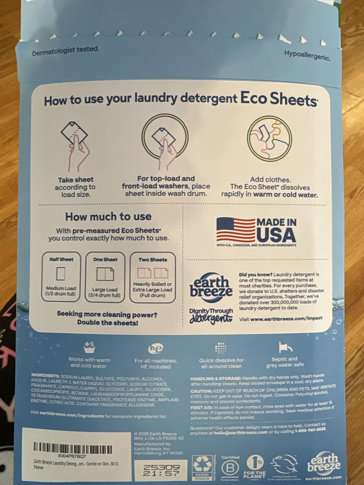 Earth Breeze Laundry Detergent Sheets Fresh Scent - 60 Loads Eco Liquidless Soap - Travel-Friendly for Hot & Cold Cycles, Tackles Tough Stains & Odors - Gentle on Skin, 30 Ct - Customer Photo 2