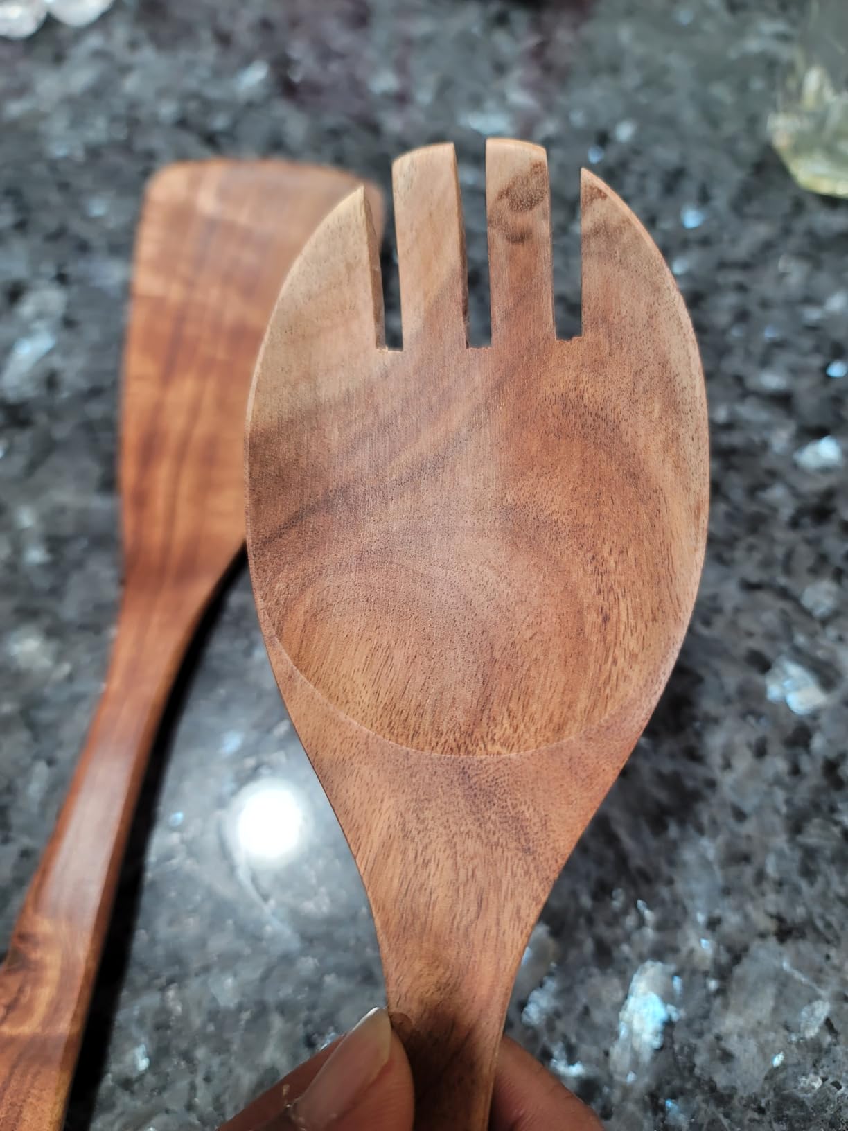 Wooden Non-Stick Kitchen Pan Toolset 7 Pieces Set, 100% Natural Teak Kitchen Utensils Spatula, Wooden Cooking Utensils Spoons, Fried Spatula and Salad Fork - Customer Photo 1