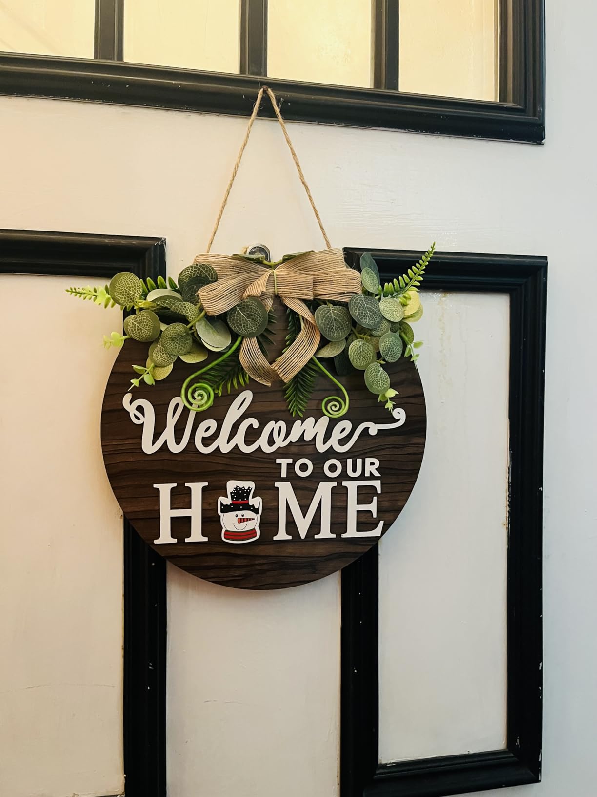 Interchangeable Seasonal Welcome Sign Front Door Decoration, Rustic Round Wood Wreaths Wall Hanging Outdoor, Farmhouse, Porch, for Spring Summer Fall All Seasons Holiday Halloween Christmas Customer Review Interchangeable Seasonal Welcome Sign Front Door Decoration, Rustic Round Wood Wreaths Wall Hanging Outdoor, Farmhouse, Porch, for Spring Summer Fall All Seasons Holiday Halloween Christmas - Customer Photo 2