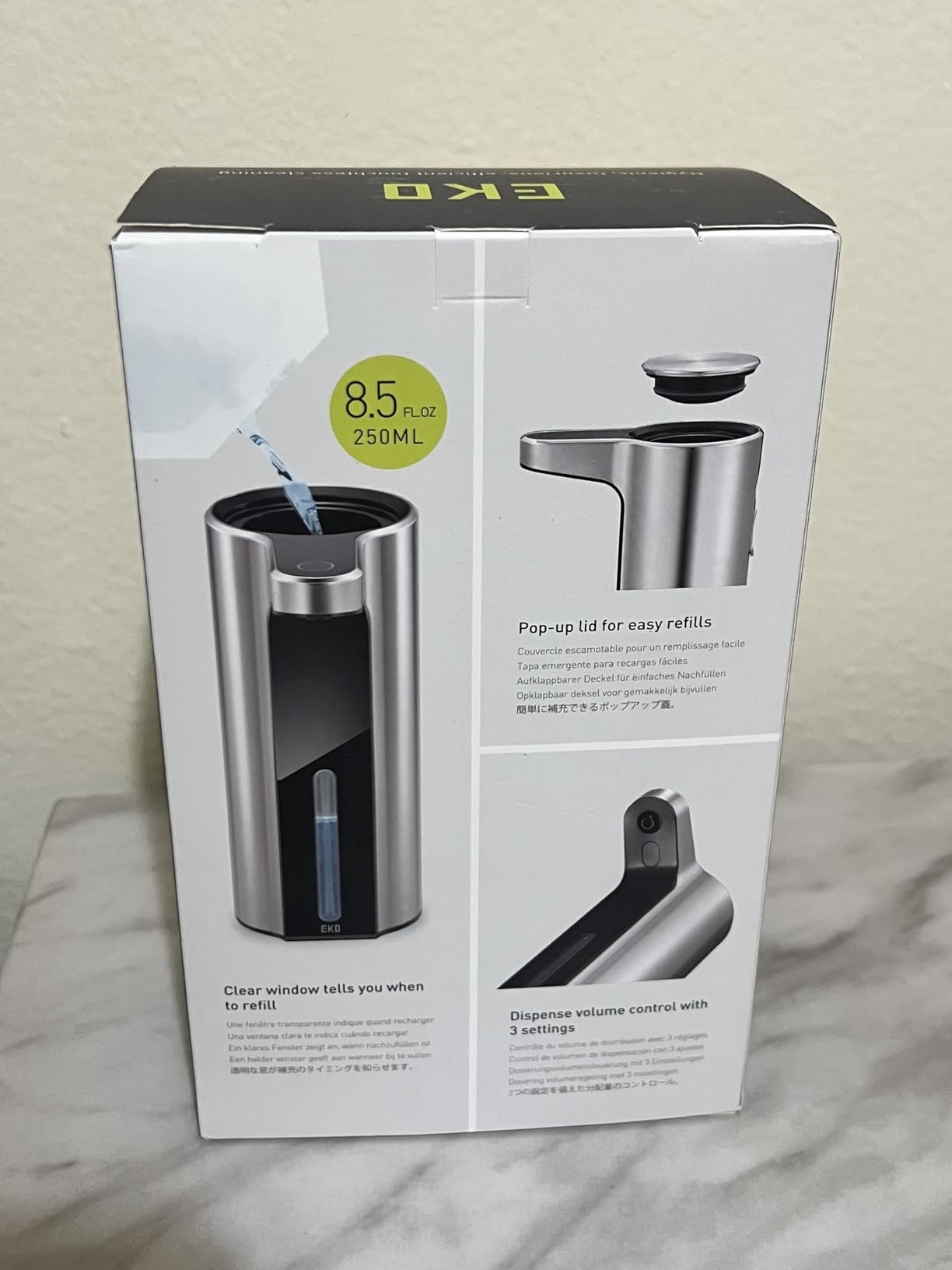 EKO Aroma Touchless Automatic Soap Dispenser for Kitchen and Bathroom, Liquid Hand Soap Dispenser, Water-Resistant and Rechargeable, 9 fl oz (Stainless) Customer Review EKO Aroma Touchless Automatic Soap Dispenser for Kitchen and Bathroom, Liquid Hand Soap Dispenser, Water-Resistant and Rechargeable, 9 fl oz (Stainless) - Customer Photo 3