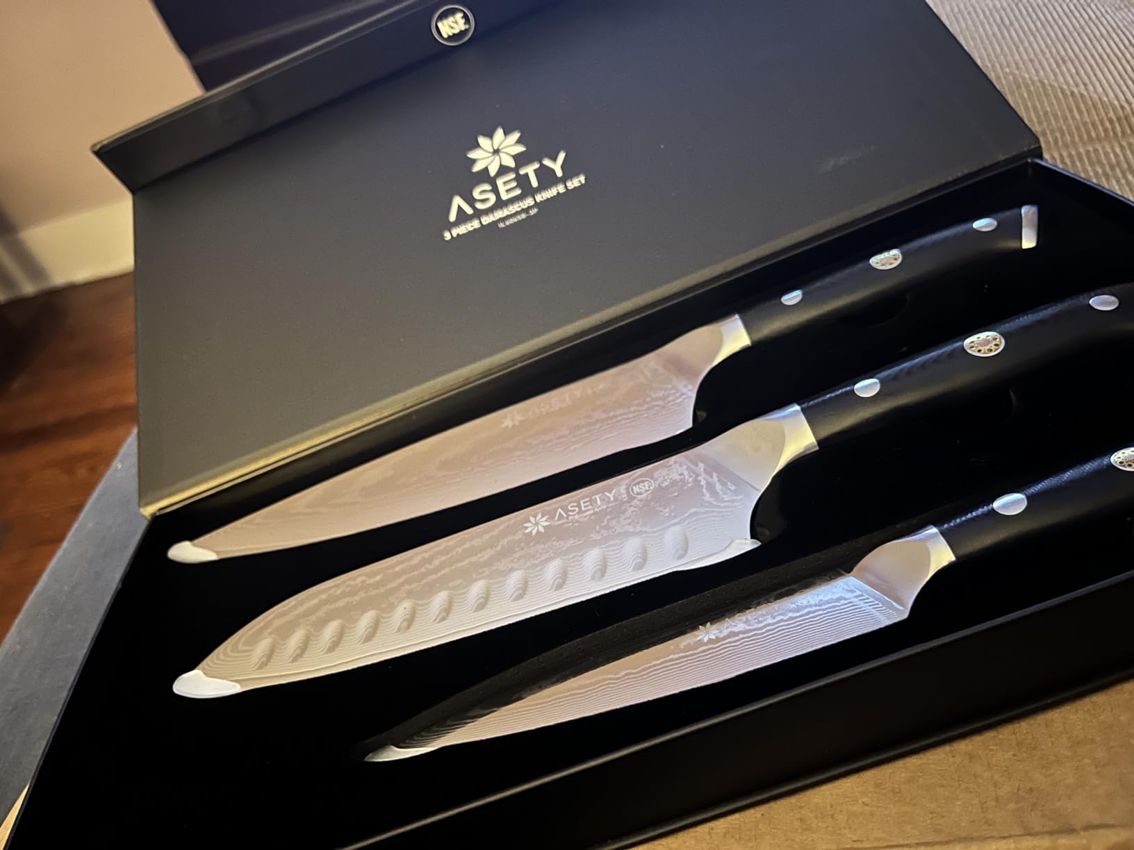 Damascus Knife Set 3 PCS: Japanese Kitchen Knives with VG10 Steel Core, Ultra-Sharp Professional Chef Knife Set, Full Tang G10 Handle, NSF Food-Safe, Elegant Box for Men Him Husband - Customer Photo 4
