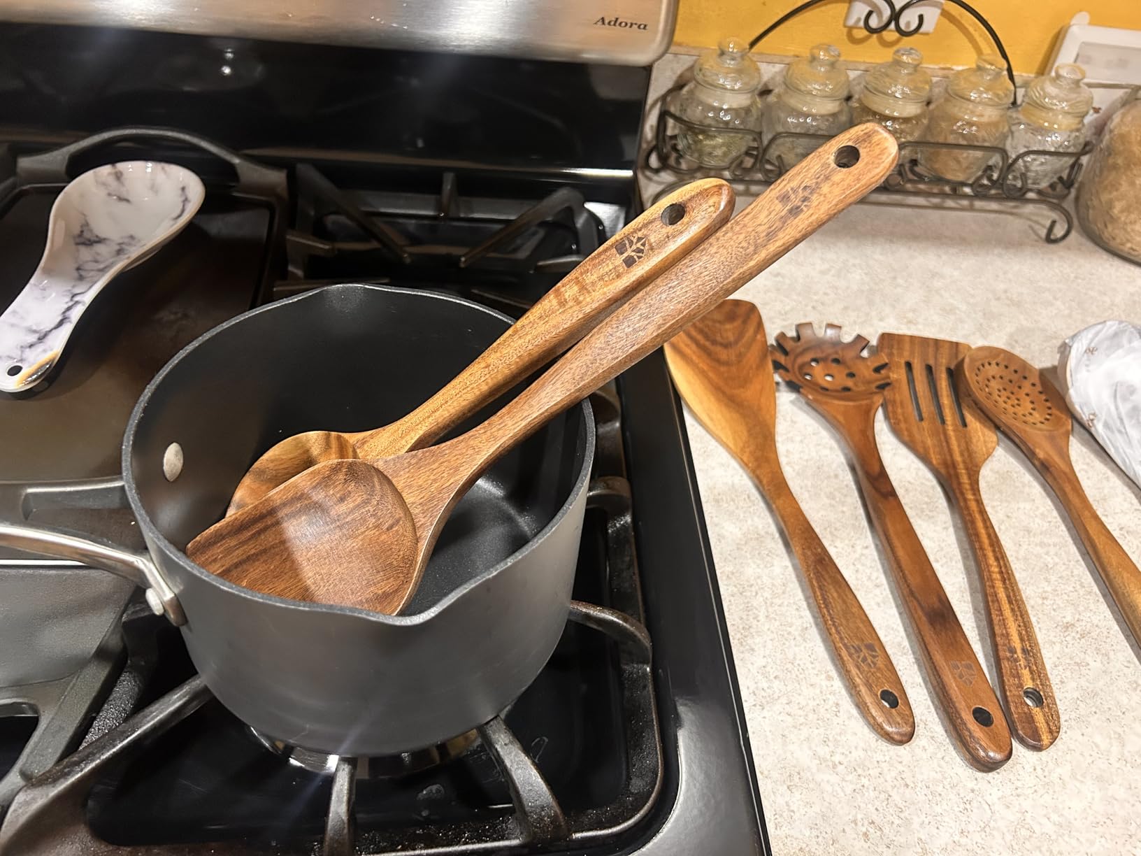 Wooden Spoons for Cooking - 10 Pc Teak Wood Utensil Set, Durable, Nonstick Safe & Heat Resistant with Ergonomic Handles - Customer Photo 1