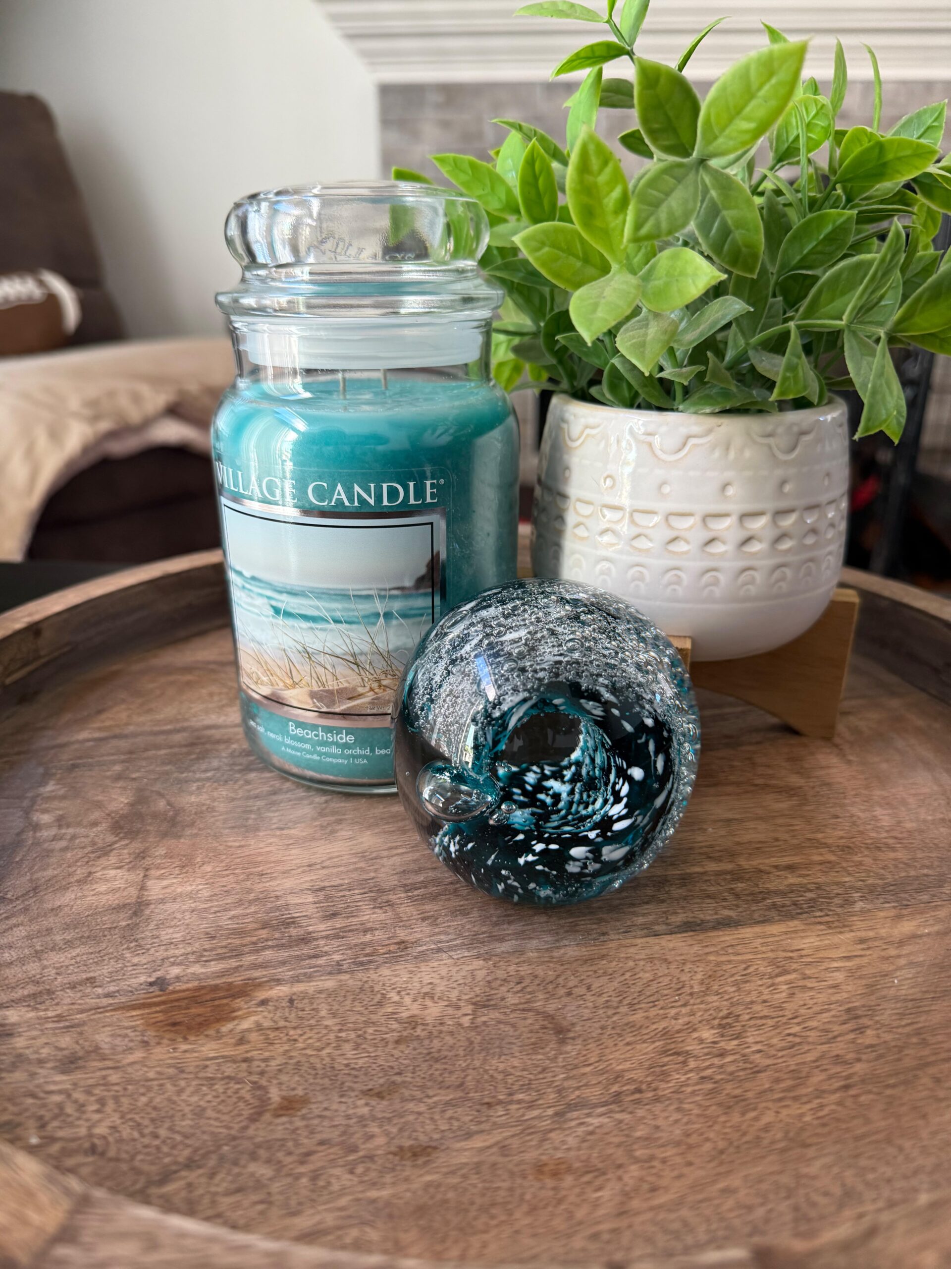 Village Candle Beachside Large Glass Apothecary Jar Scented Candle, 21.25 oz, Light Blue - Customer Photo 1