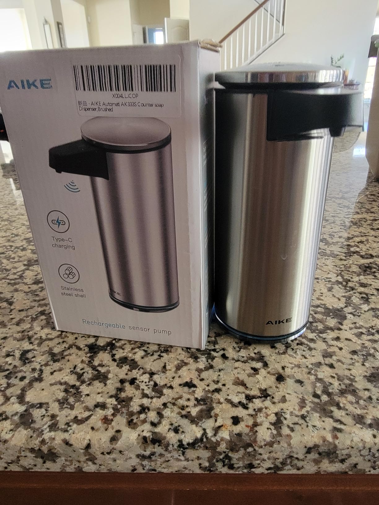 AIKE SensePro Automatic Soap Dispenser Type-C Rechargeable, Brushed Stainless Steel Finish 12.8 fl.oz. for Liquid Soap Customer Review AIKE SensePro Automatic Soap Dispenser Type-C Rechargeable, Brushed Stainless Steel Finish 12.8 fl.oz. for Liquid Soap - Customer Photo 4