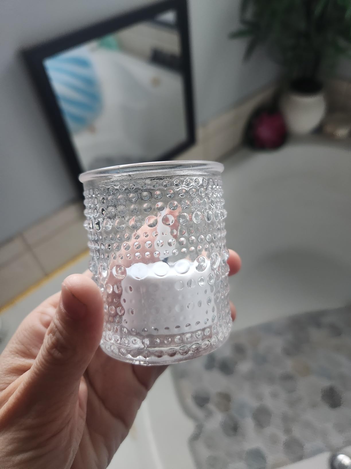 HOXHA 6 Pack Glass Votive Candle Holders Clear Tealight Candle Holders in Bulk Vintage Table Centerpieces for Floating Candles Home Table Decor Wedding Receptions - Customer Photo 4