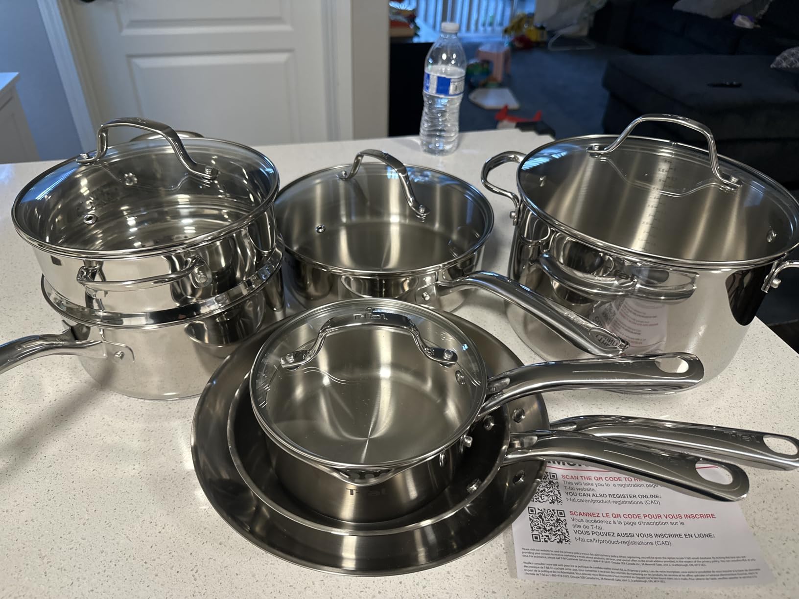 T-fal Ingenio Essentials Cookware Set with Detachable/Removable Handle 11 Piece, Granite Titanium Non Stick, Oven Broiler Safe 500F, Stackable, Pots and Pans Set, Frying Pans, Dishwasher Safe, Beige - Customer Photo 2