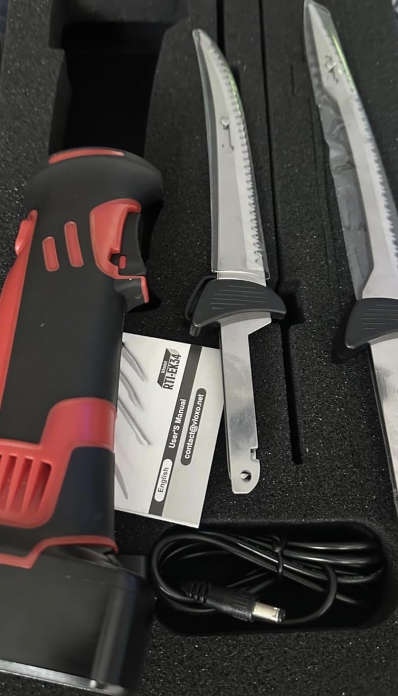 VLOXO Cordless Electric Knife, Rechargeable Electric Carving Knife with 2 Ti-Nitride S.S. Coated Non-Stick Blades Non-Slip Handle Safety Lock Electric Knives for Meat Slicing Fish Fillet Bread Turkey - Customer Photo 1