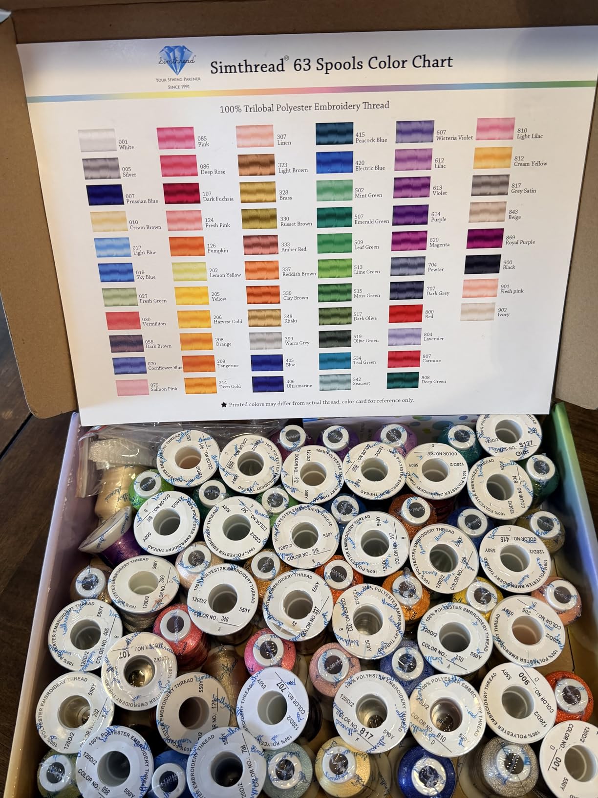 Simthread 63 Colors Polyester Compatible with Brother Embroidery Machine Thread Kit 40 Weight Compatible with Brother Babylock Janome Singer Pfaff Husqvarna Bernina Embroidery Sewing Machines 550Y customer photo 1