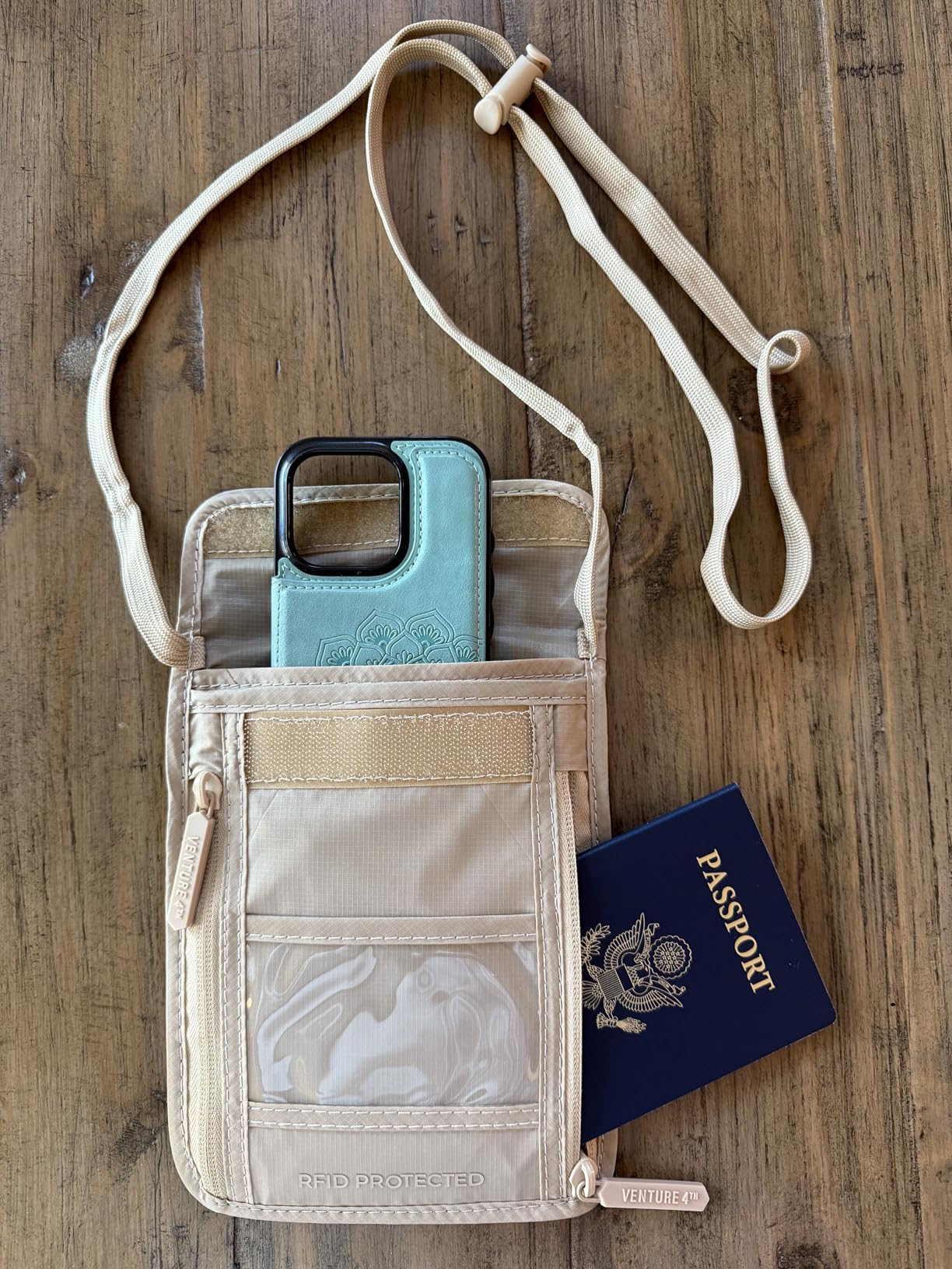 Neck Wallet for Women & Men - RFID Blocking Passport Holder for Travel, Hidden Neck Pouch with 6 Compartments, Slim Lightweight Travel Organizer with Adjustable Strap (Gray) customer photo 1