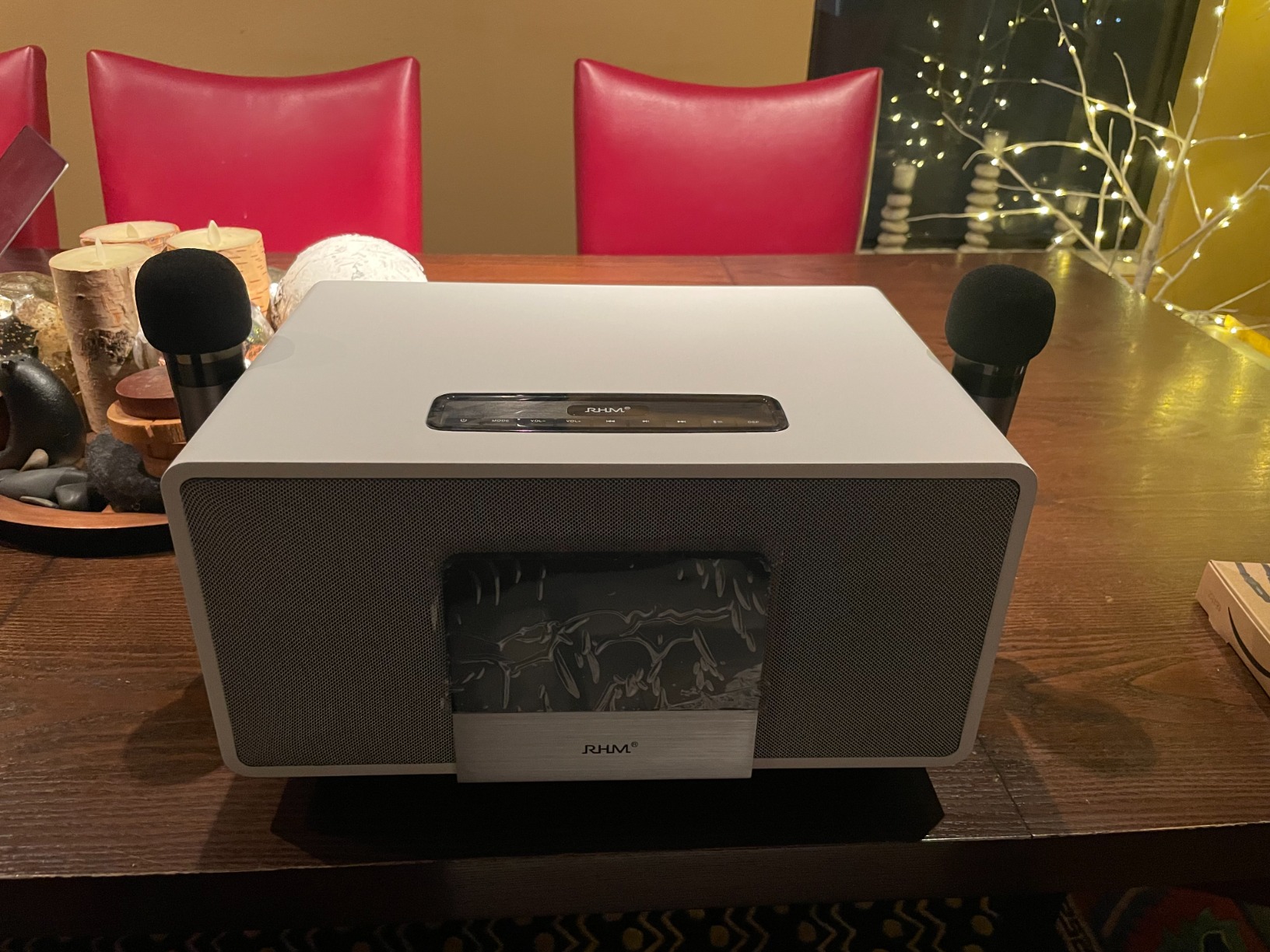 RHM K222 Karaoke Machine, Connect to TV/Sound Bar/DVD, Support 3 Mics, 90FT Range for Wireless Mic Working, Bass & Treble Adjustable, Support Optical/Bluetooth/Line in/Line Out, for Home Party customer photo 2