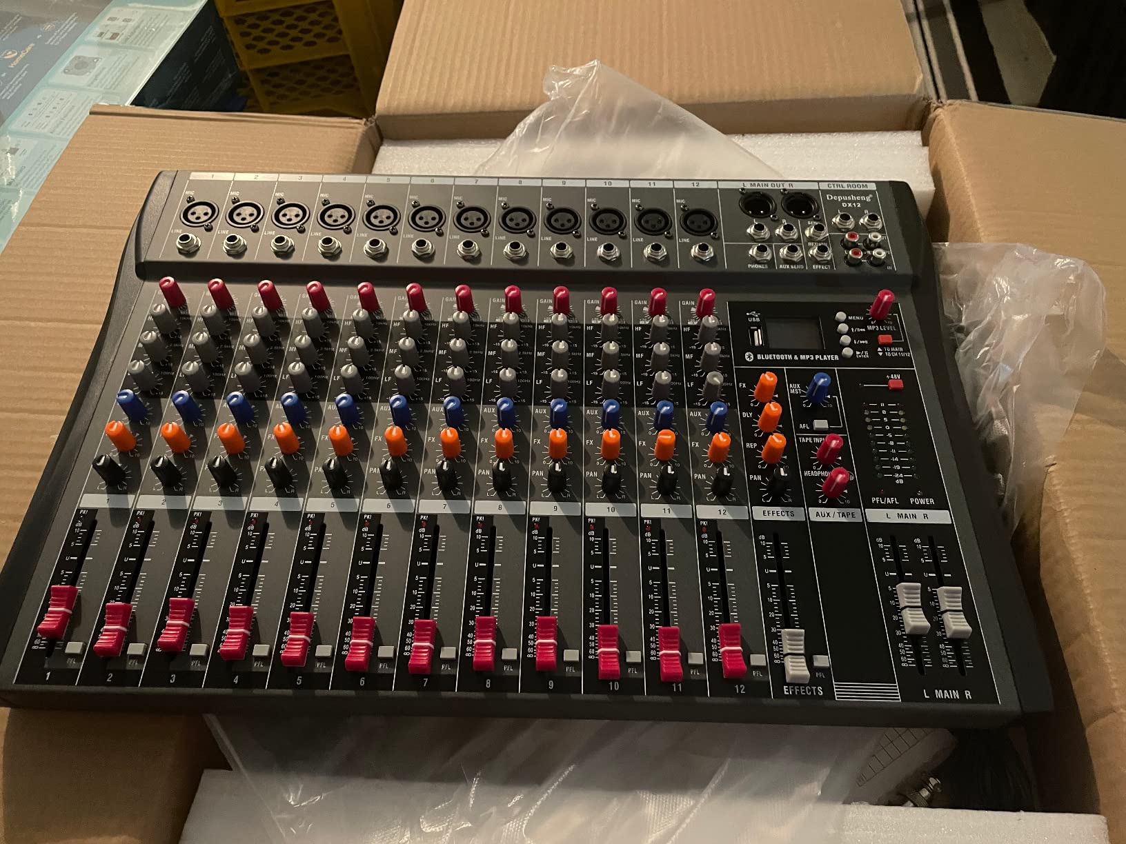 Depusheng Audio Mixer Professional 8 channel, DX8 Sound Board DJ Mixing Console System Interface USB MP3 Input Bluetooth 48V Phantom Power, Black, USB Audio Mixer for PC, for Studio Karaoke Live Music customer photo 1