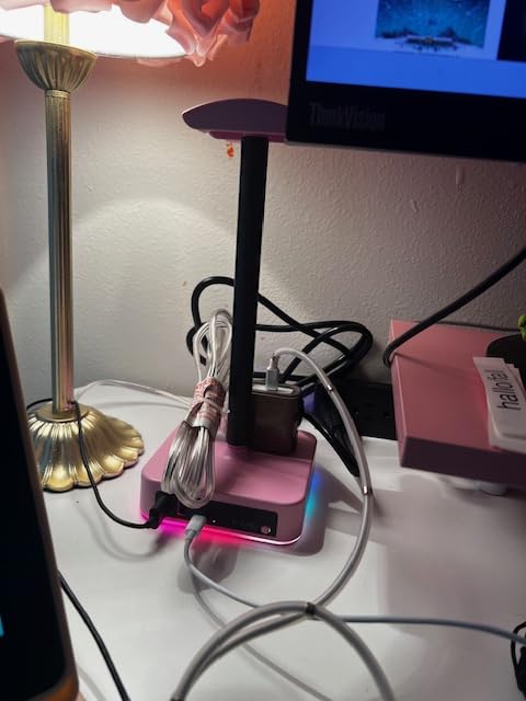 KAFRI RGB Headphone Stand with USB A&C Charger Desk Gaming Headset Holder Hanger Rack with 3 USB Charging Port and 2 Outlet customer photo 2