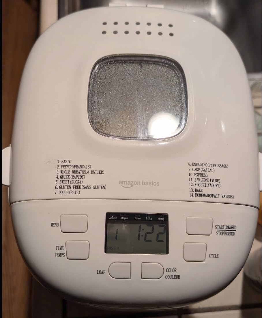 Amazon Basics Programmable Bread Maker, 2 Pound Non-Stick Automatic Bread Making Machine, 14 Settings for Breads, Doughs, Gluten-Free Options, ExpressBake, 3 Crust Colors, LCD Display, White customer photo 2