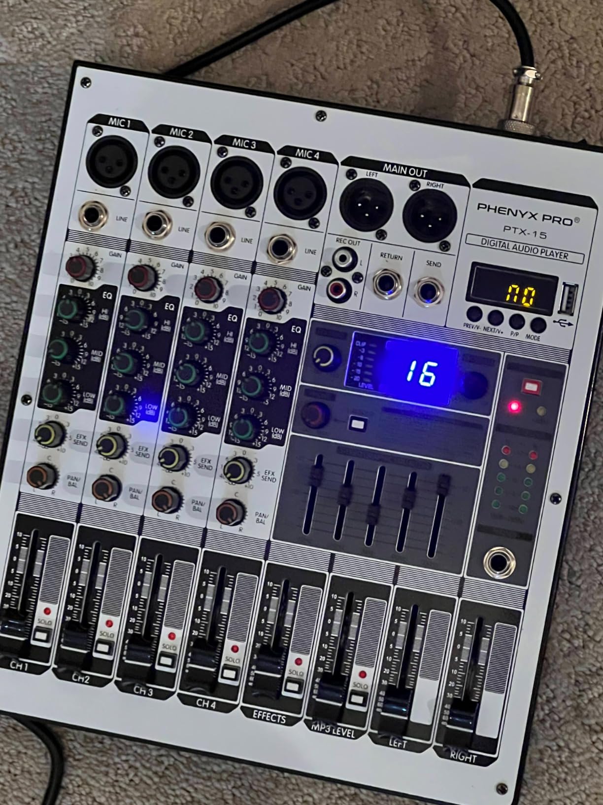 Professional Audio Mixer, Phenyx Pro Sound Console w/USB Audio Interface, 4-Channel Sound board DJ Mixer w/Stereo Equalizer, 16 DSP Effects, suitable for Stage, Live Gigs, and Karaoke (PTX-15) customer photo 1