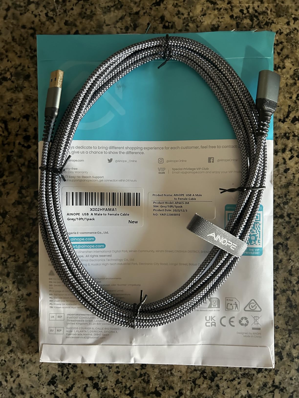 AINOPE USB Extension Cable,USB Extender,USB 3.0 Extension Cable, Male to Female Cord High Data Transfer Compatible with Webcam,USBKeyboard,Flash Drive,Hard Drive,Printer,10FT,Grey customer photo 2