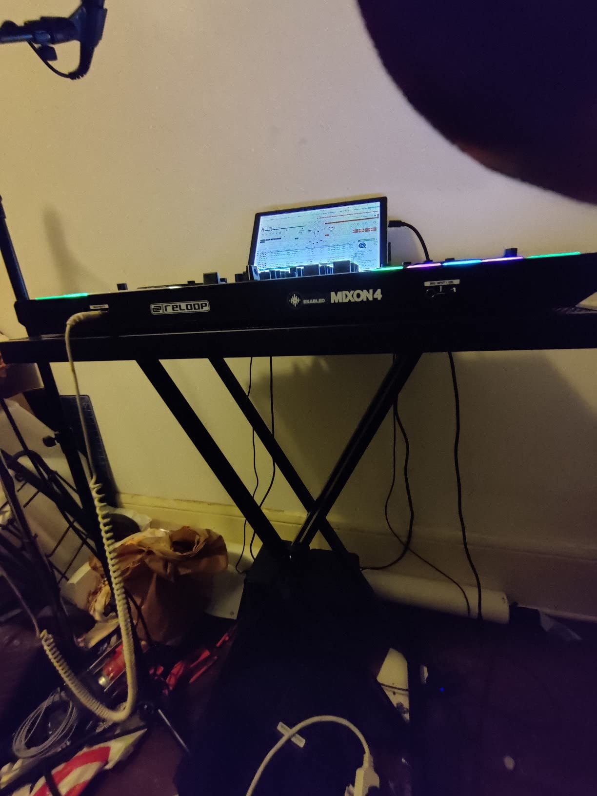 AxcessAbles Lightweight 28x16 Portable DJ Table Stand | DJ booth with Double-X Keyboard Stand | DJ Laptop and Controller Stand | Midi Keyboard Stand | Audio Mixer Stand, DJ Desk, DJ Synth Stand customer photo 2