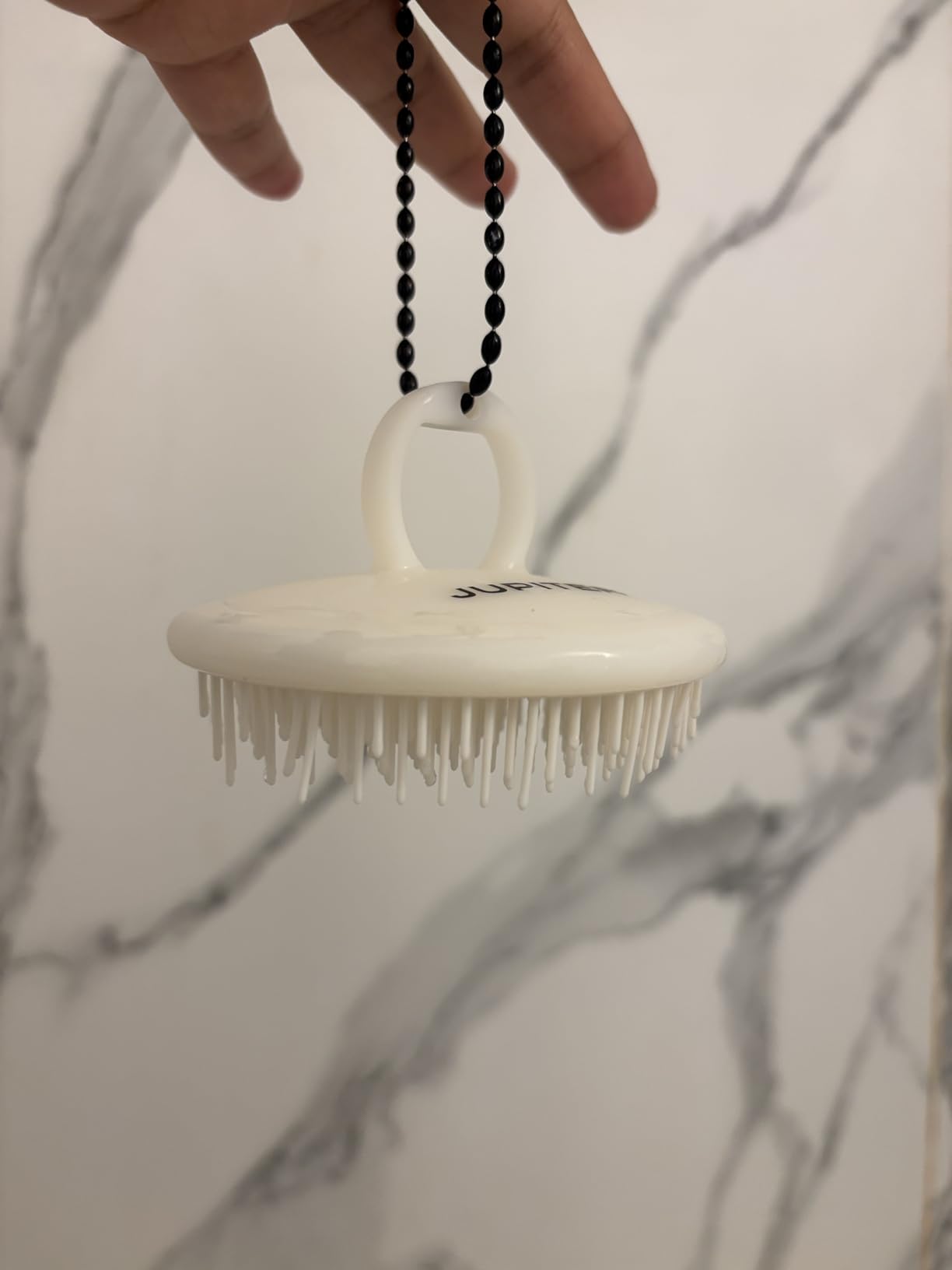 Jupiter Scalp Exfoliator - Scalp Massager Tool for Wet & Dry Hair - Ergonomic Detangler Brush - Dandruff Comb & Scrub to Remove Dandruff & Buildup and Support Circulation - Black/White customer photo 1