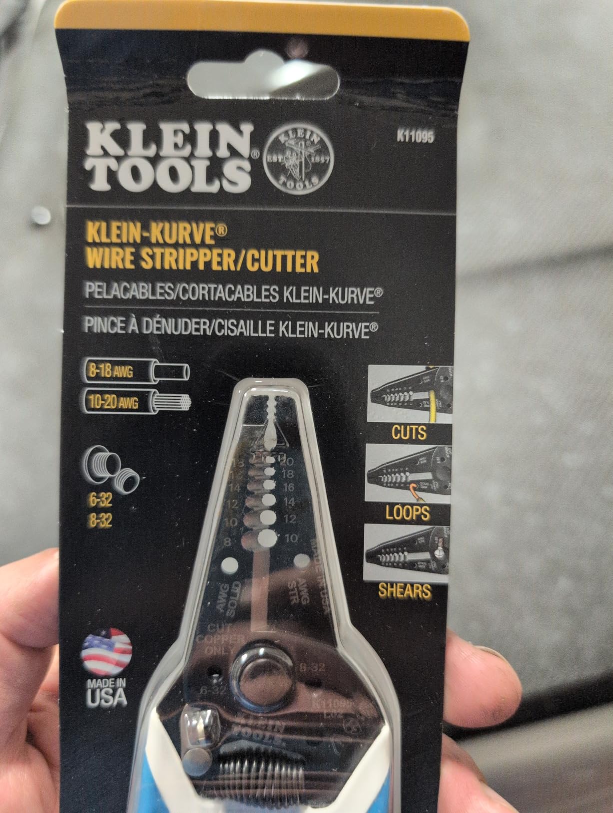 Klein Tools K11095 Klein-Kurve Wire Stripper and Cutter, Made in USA, for 8-18 AWG Solid and 10-20 AWG Stranded Wire customer photo 1