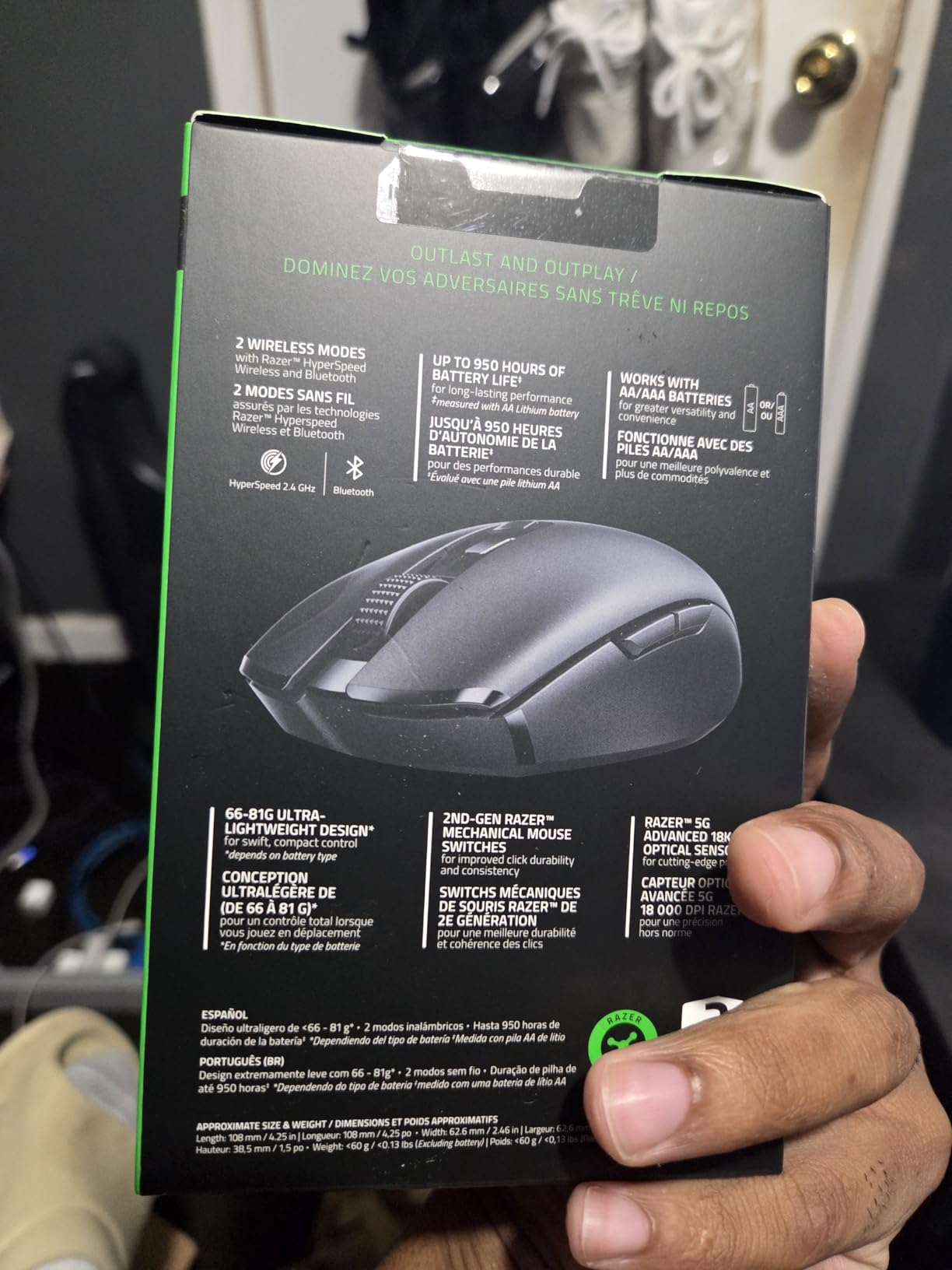 Razer Orochi V2 Mobile Wireless Gaming Mouse: Ultra Lightweight - 2 Wireless Modes - Up to 950hrs Battery Life - Mechanical Mouse Switches - 5G Advanced 18K DPI Optical Sensor - White customer photo 1