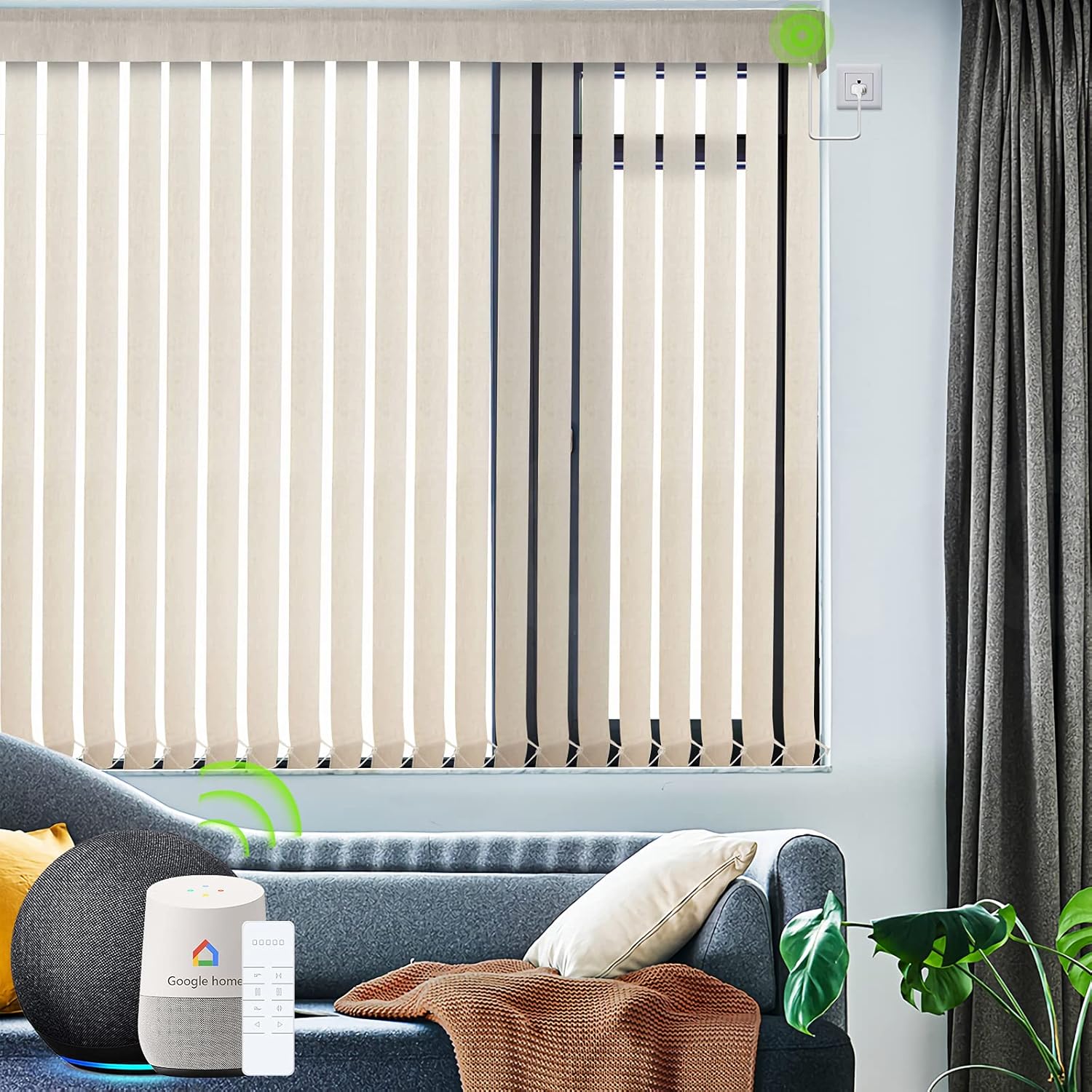 Yoolax Motorized Vertical Blind, Smart Blackout Sliding Door Shades, Blinds for Sliding Glass Doors with Alexa Google Home, Suitable for Sliding Patio Glass Doors Window, Custom Size, Beige customer photo 1